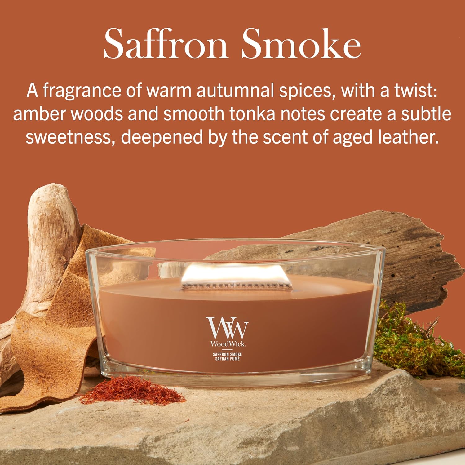 Thumbnail 1 de WoodWick Bougie parfumée Bougie Ellipse Safran fumé – cadeau élégant pour femmes