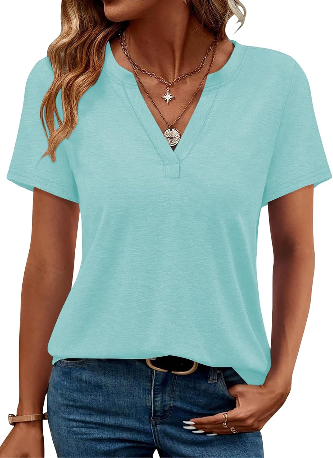 Thumbnail 2 de Cuptacc Damen T-Shirt Kurzarm V-Ausschnitt – Lockeres Basic-Top für Sommer und Alltag