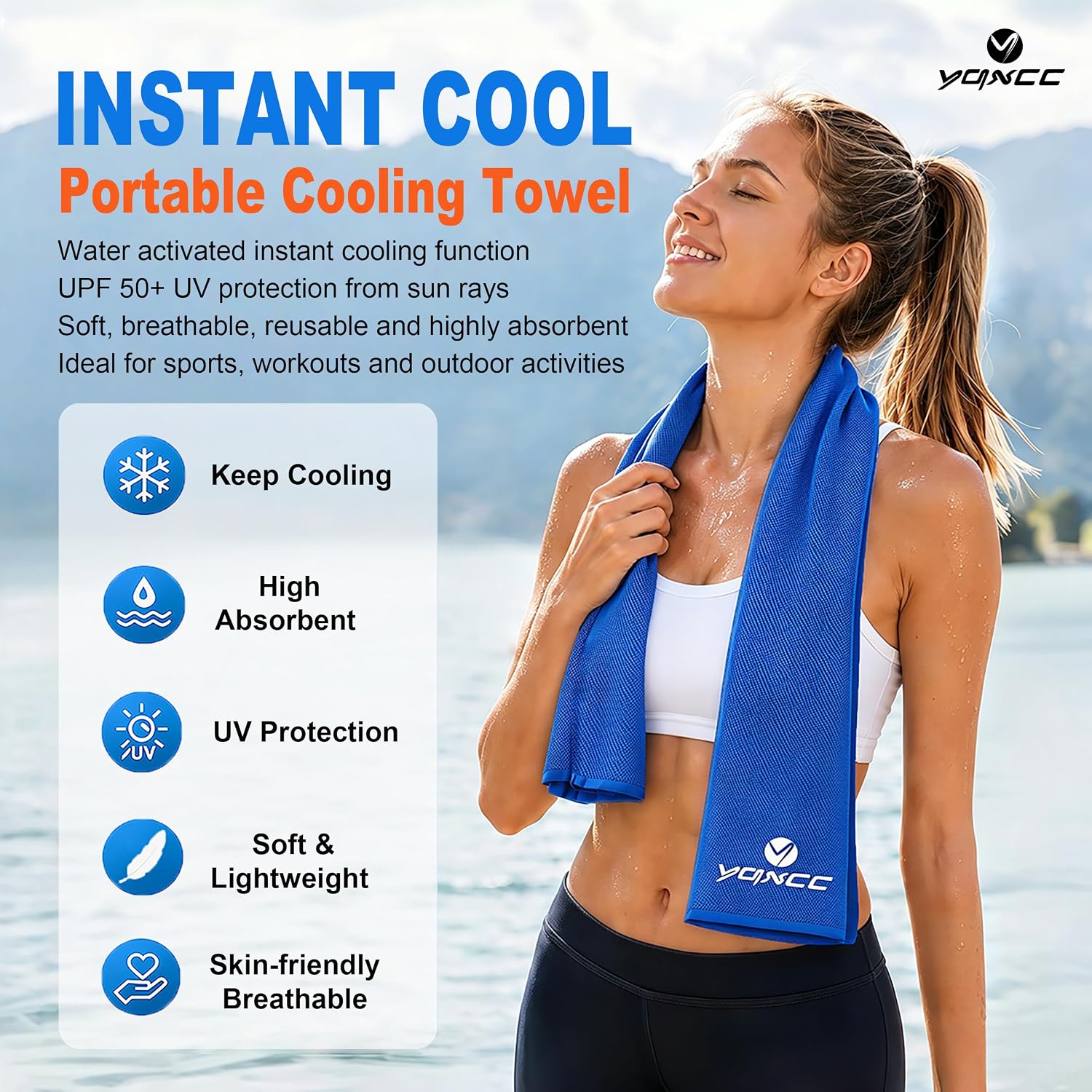 Detalle 2 de YQXCC 4-Pack Cooling Towels (47" x 12"): Ice Cool Towels for Neck & Face