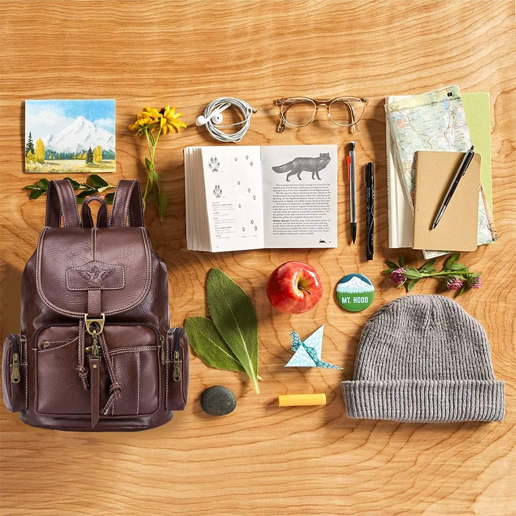 Detalle de SPAHER Damen Mini-Rucksack aus Kunstleder – wasserdicht & Anti-Diebstahl, Vintage Daypack (braun)