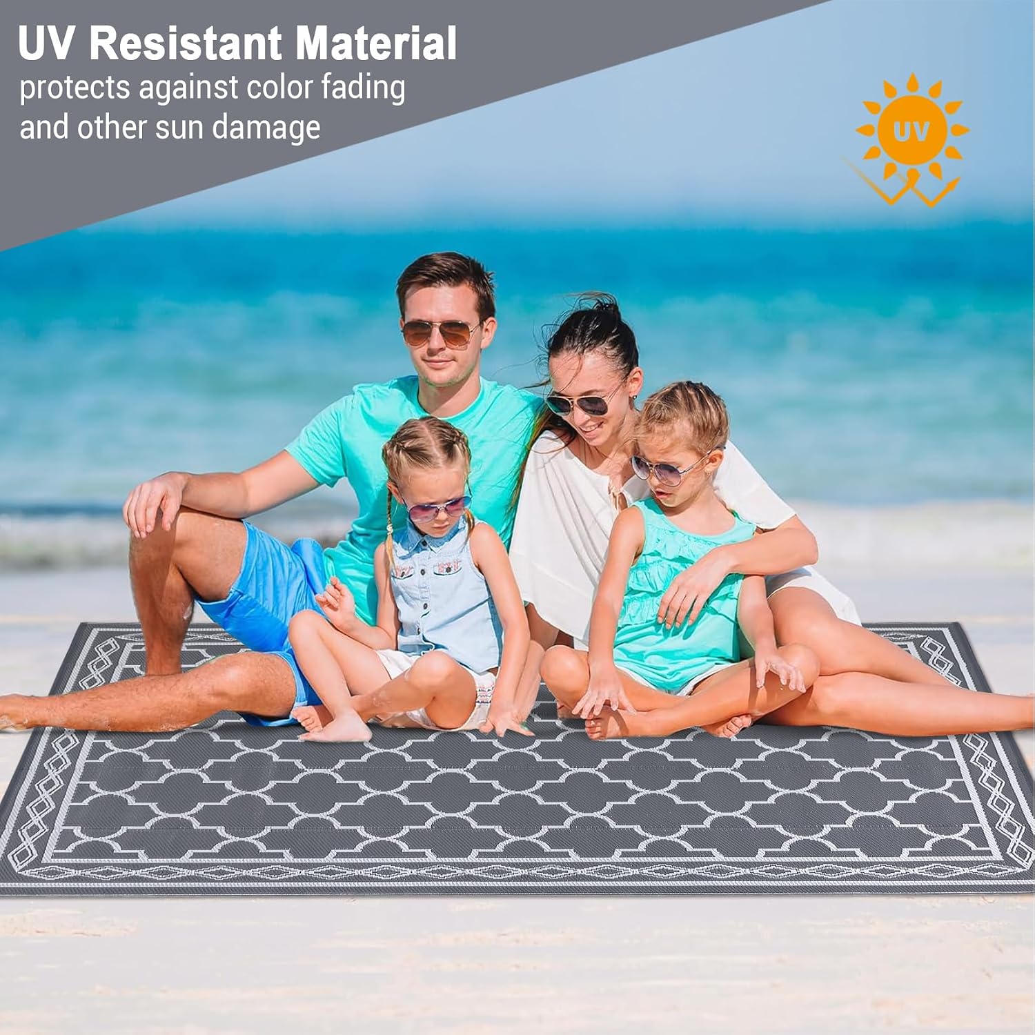 Detalle de Waterproof Outdoor Plastic Straw Rug 150 x 240 cm – Modern Geometric Reversible Patio Rug