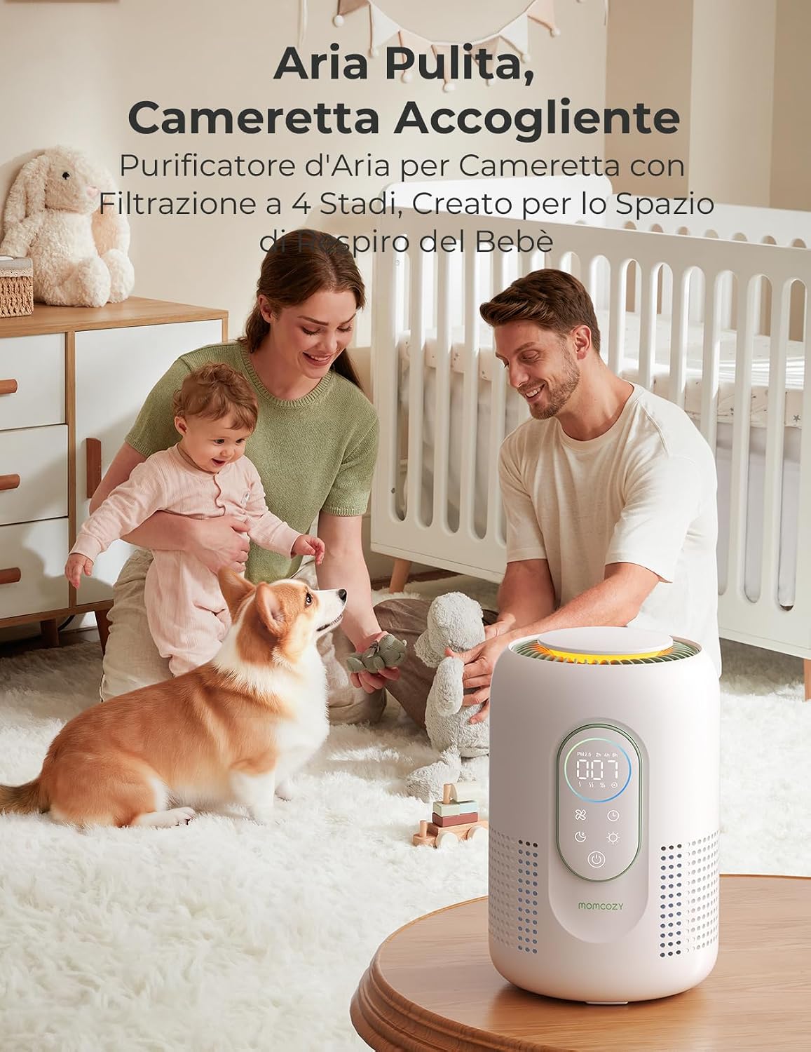 Thumbnail 1 de momcozy Purificatore d’aria per cameretta con HEPA H13 e carbone attivo, monitor PM2.5 in tempo reale e luce notturna dimmerabile