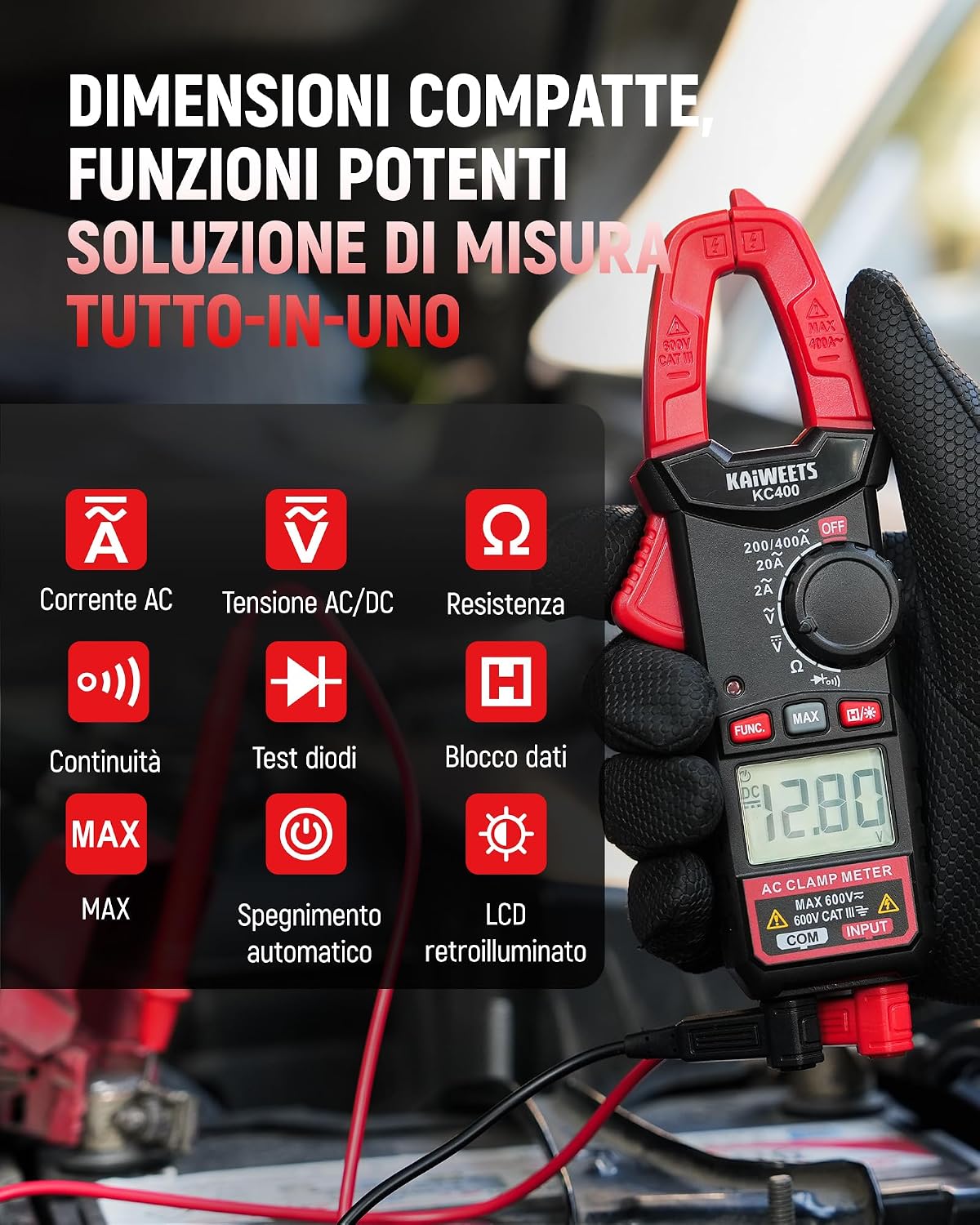 Detalle 2 de KAIWEETS KC400 Pinza Amperometrica 400 A 🛠