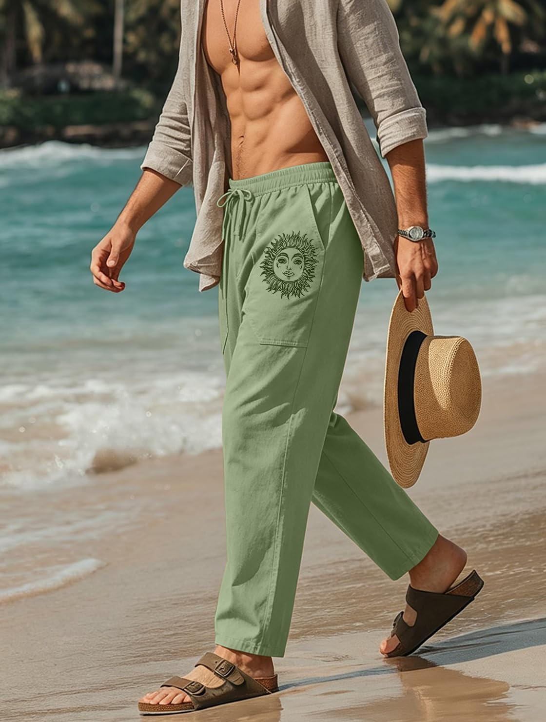 Detalle de Pantalon en Lin pour Homme – Léger et confortable, coupe ample pour la plage
