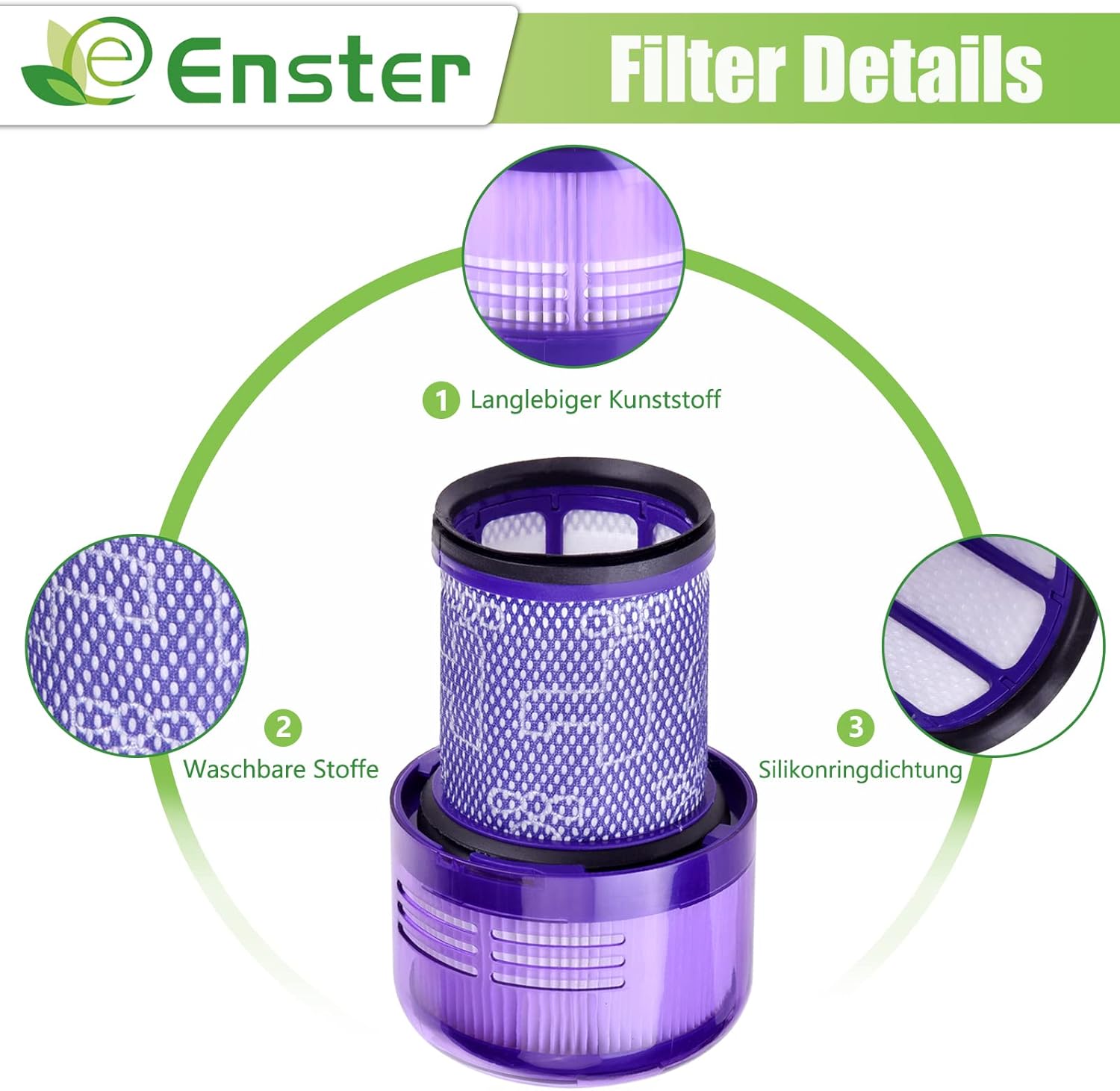 Detalle de Hepa Filter für Dyson V12 Detect Slim Absolute Extra – 3er-Pack (971517-01) Washbar