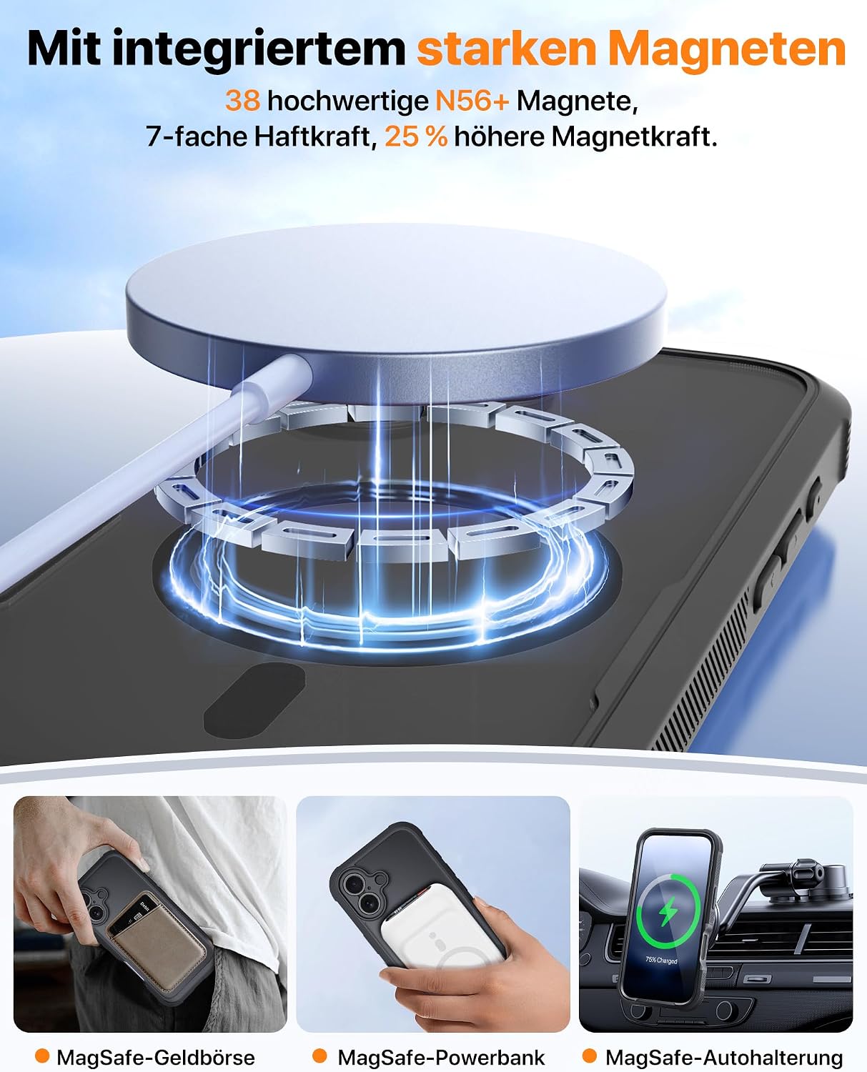 Detalle de Diaclara Hülle für iPhone 17 – 360° Vollschutz mit MagSafe, Militärschutz & Displayschutzfolie