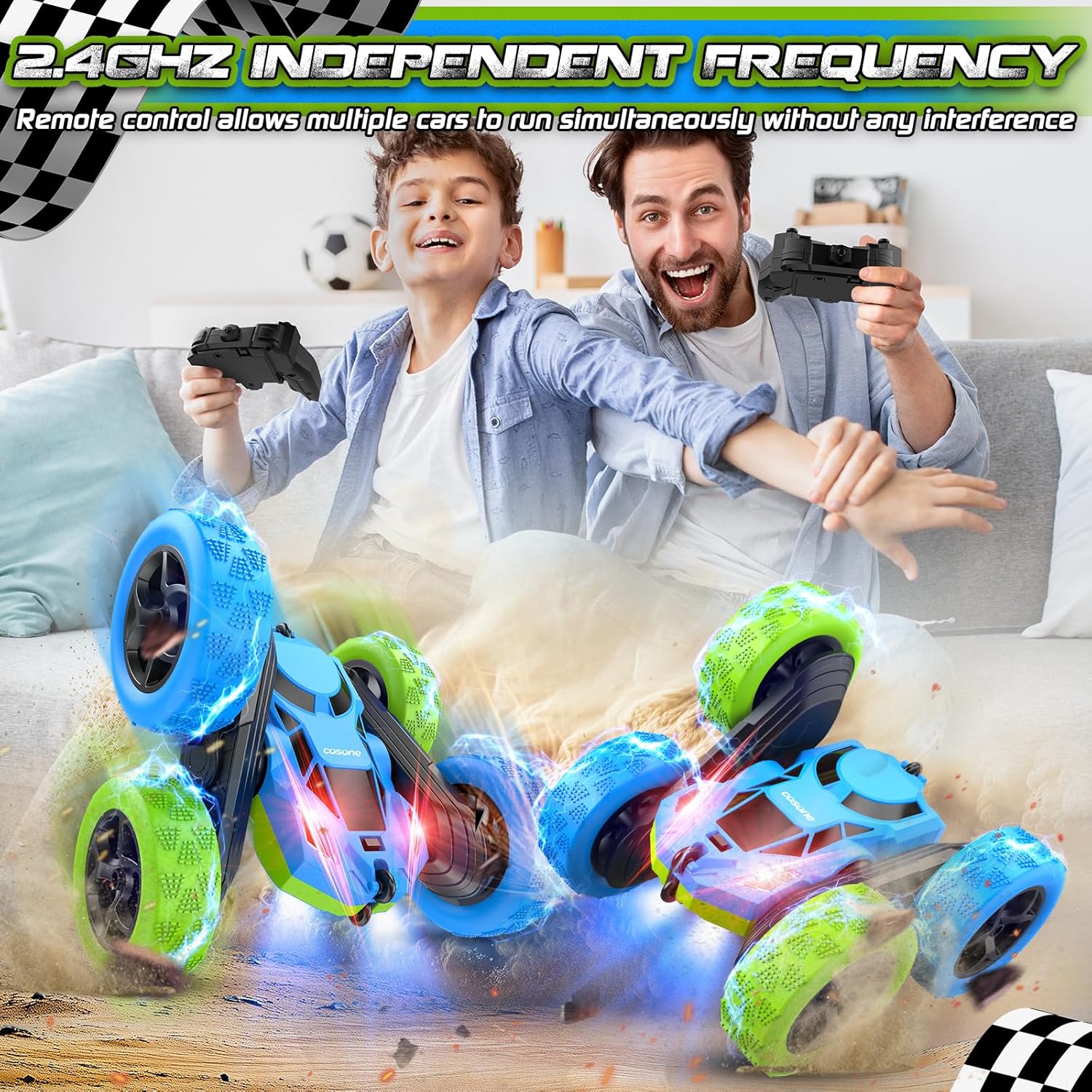 Thumbnail 6 de COSONE Blue Green RC Car for Kids: 360° Stunt Fun with USB-C Rechargeable Battery