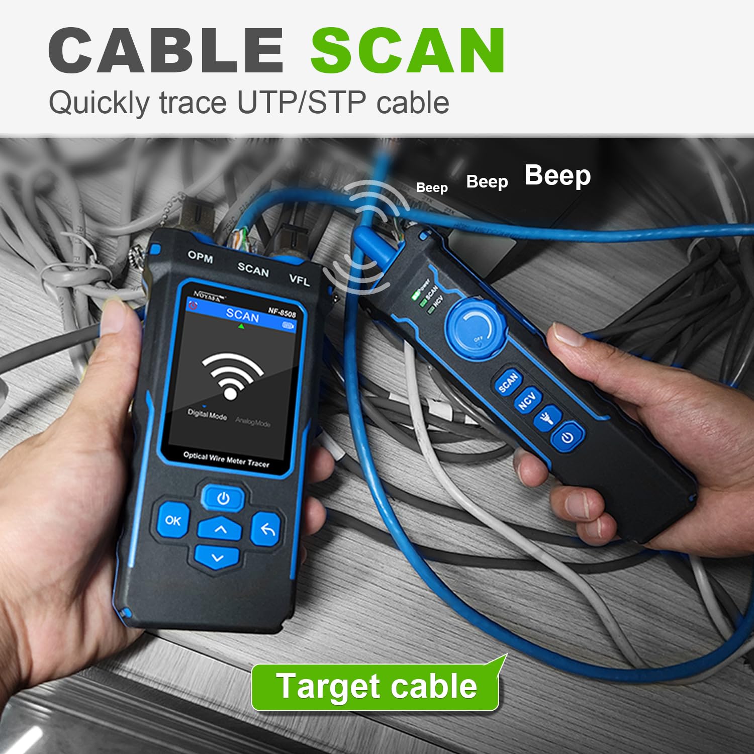 Detalle 2 de NOYAFA NF-8508 Netzwerkkabeltester – 9-in-1 Lösung mit Optischem Leistungsmesser
