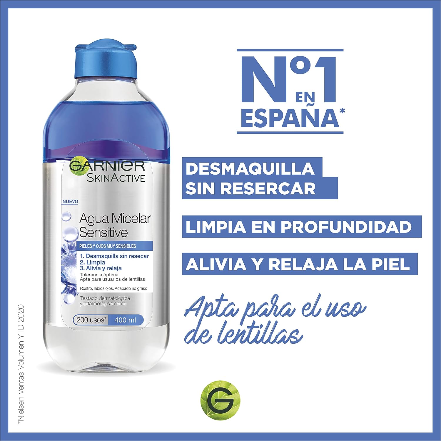 Detalle 2 de Garnier Skin Active micellair water 400 ml, 6 flacons voor gevoelige huid en ogen