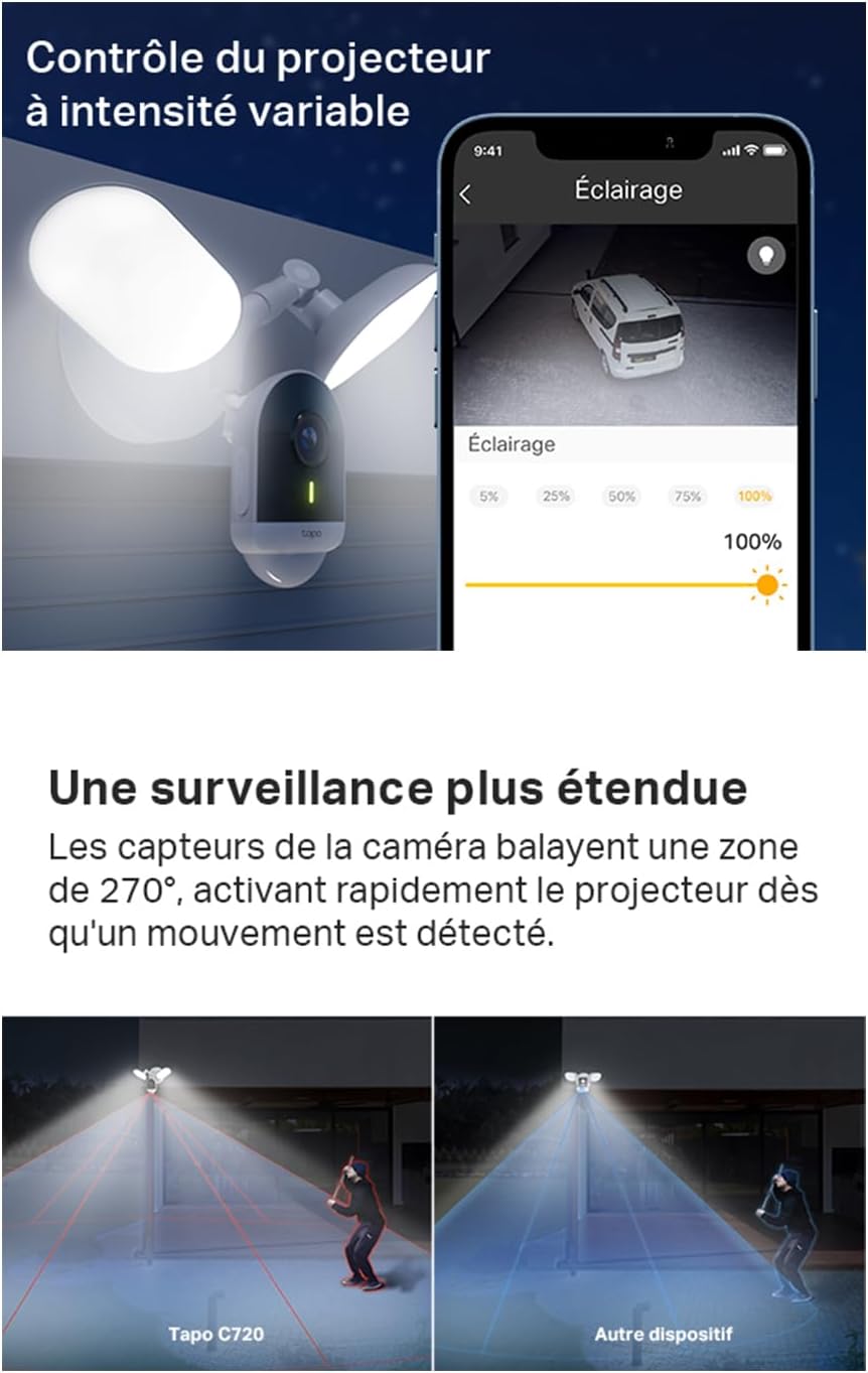 Thumbnail 3 de Tapo C720 : caméra de surveillance extérieure WiFi 2K 4 MP avec projecteurs LED et détections IA