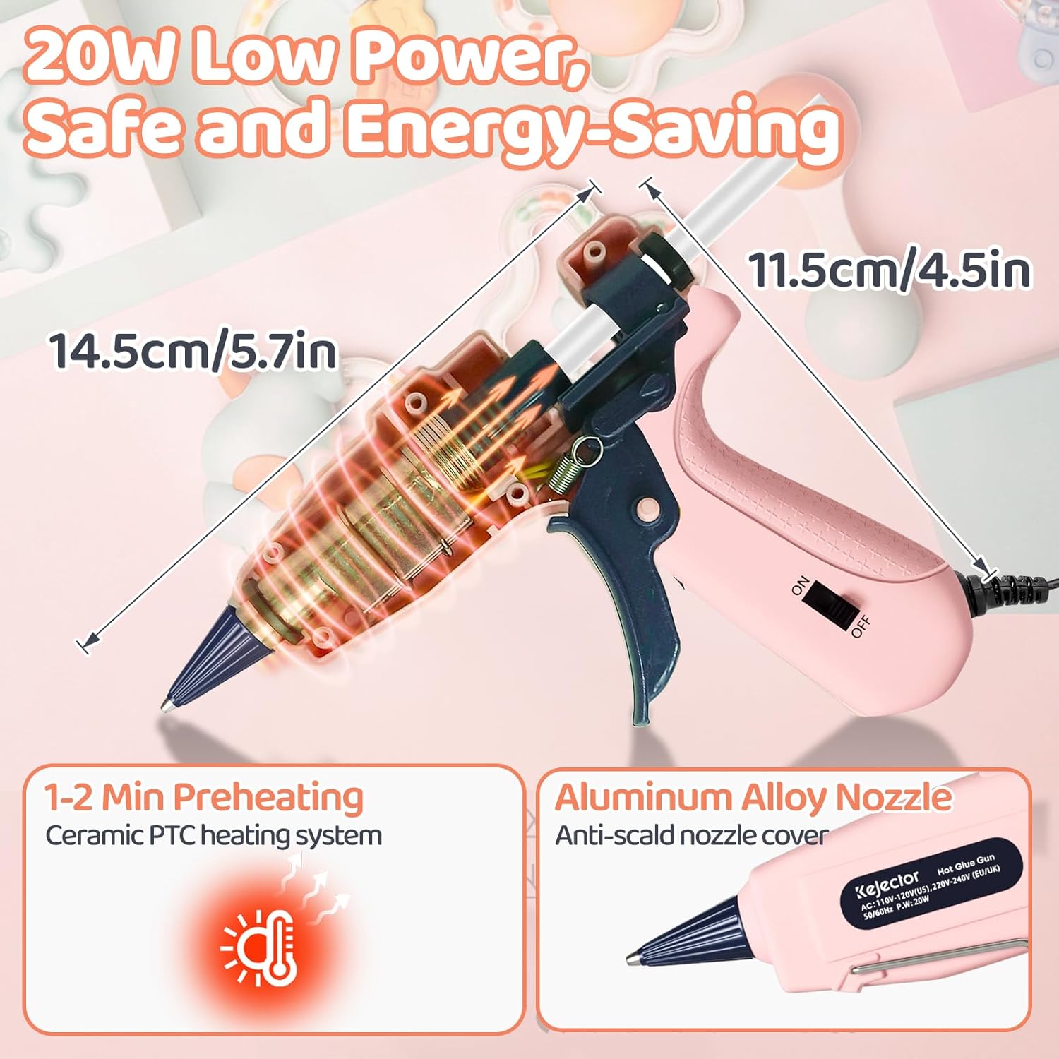 Thumbnail 4 de Fireproof mini 20W hot glue gun kit with 30 glue sticks (130 x 7 mm) – fast heating, anti-drip nozzle