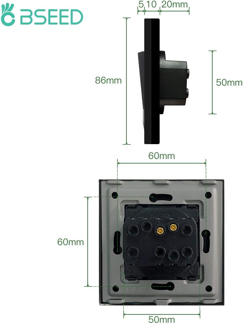 Detalle de BSEED Light Switch 1 Gang 1 Way – Glass Crystal, Screwless Wall Switch