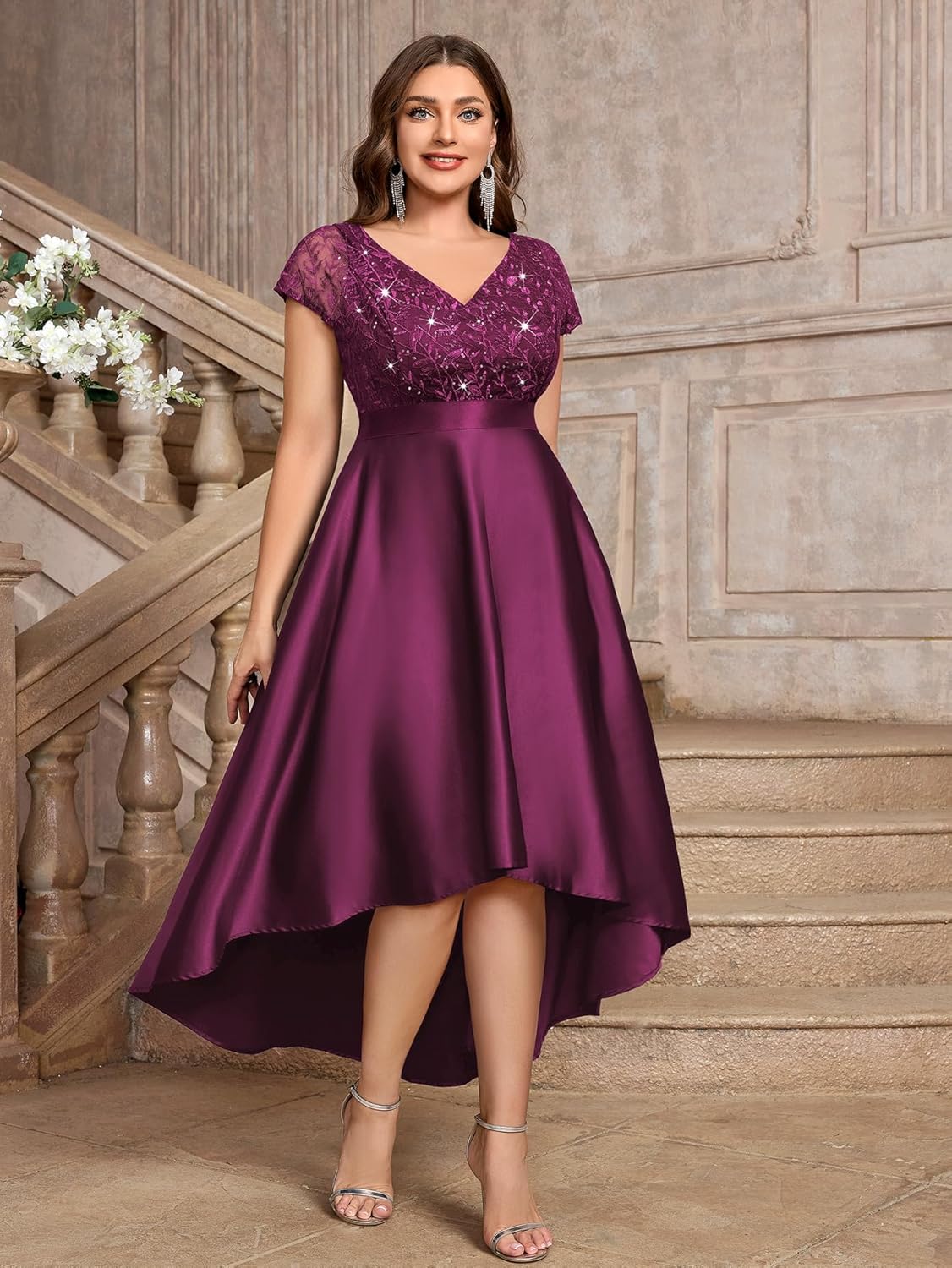 Thumbnail 2 de MISSMAY plus size vintage double V-neck sequin & embroidery wedding guest dress