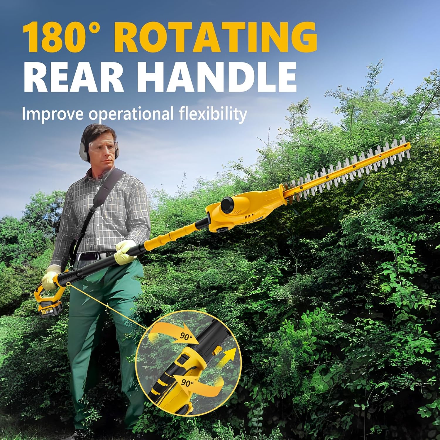 Detalle de Alloyman JND-LLJ-01 20V Cordless Pole Hedge Trimmer, 16-Inch Dual Blades