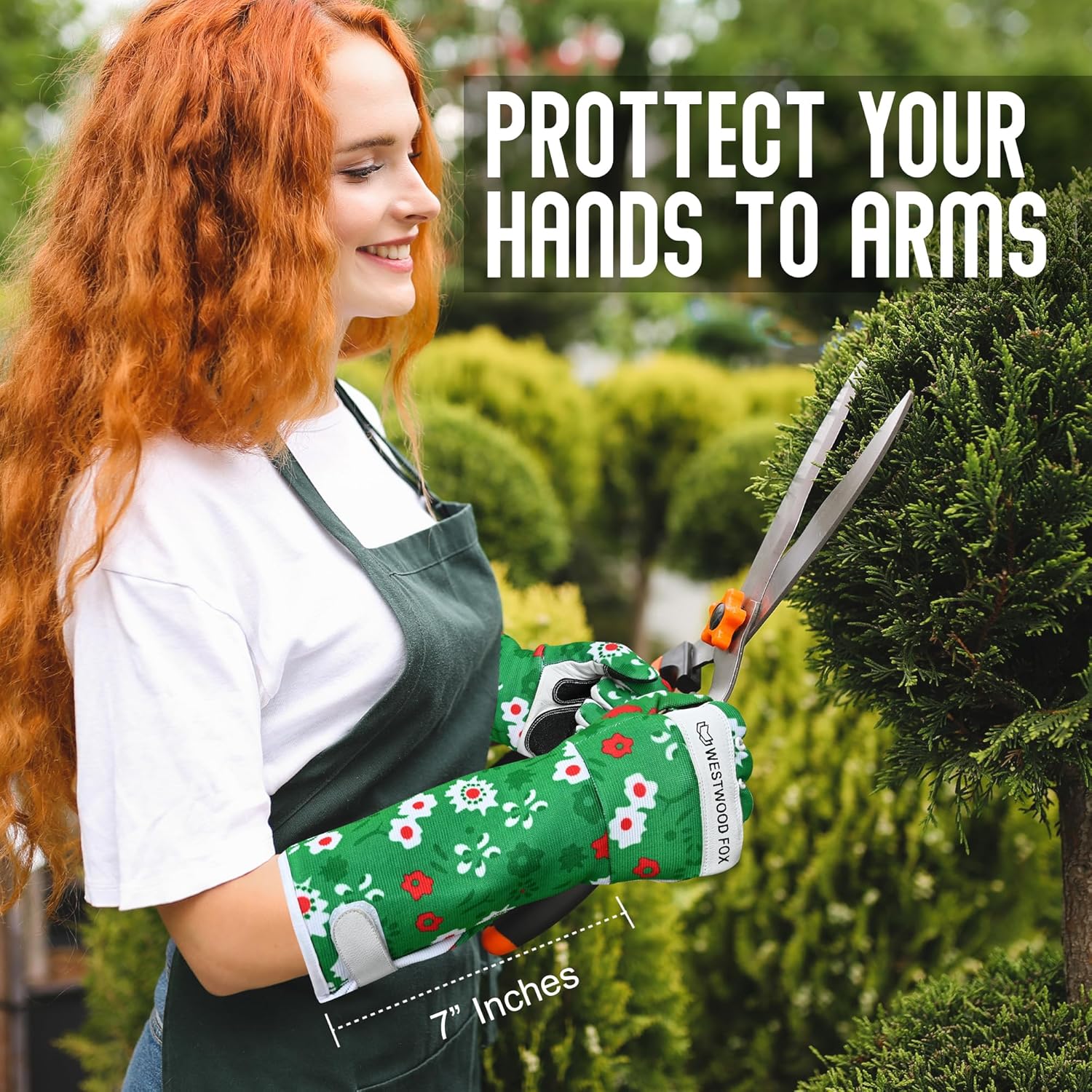 Thumbnail 6 de Westwood Fox long forearm leather gardening gloves (XL) – thorn-proof rose pruning work gloves in green