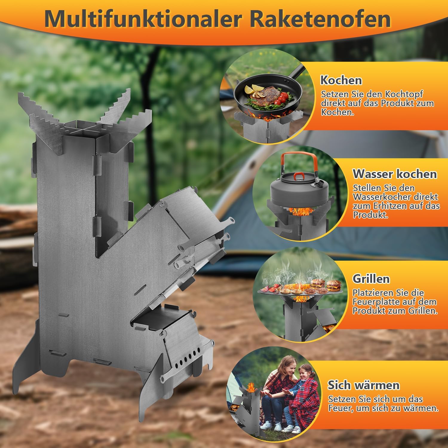 Detalle de Hebitod piec rakietowy z płytą grillową Ø 50 cm, stal 3 mm