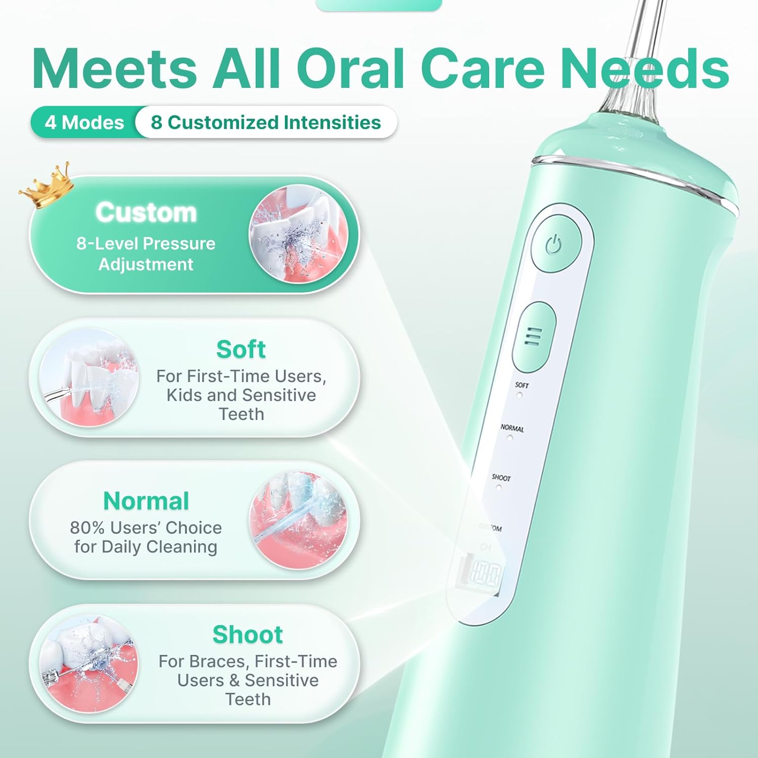 Thumbnail 2 de Cordless Water Flosser Pick for Teeth (Green) with 8 DIY Modes, 7 Jets and 300ml Tank