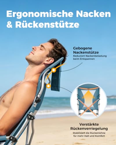 Thumbnail 2 de Homecall Strandstuhl klappbar leicht 180 kg belastbar Netzrückenlehne (2, Nebelblau)