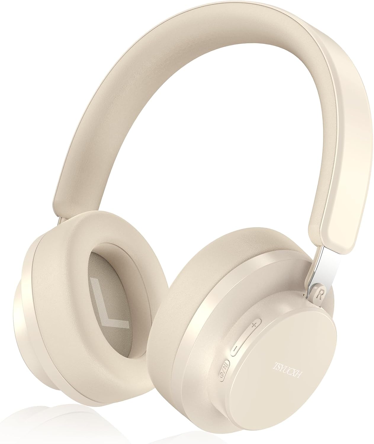 Detalle de Noise Cancelling Wireless Over-Ear Headphones with Microphone (Beige) – 65h Playtime