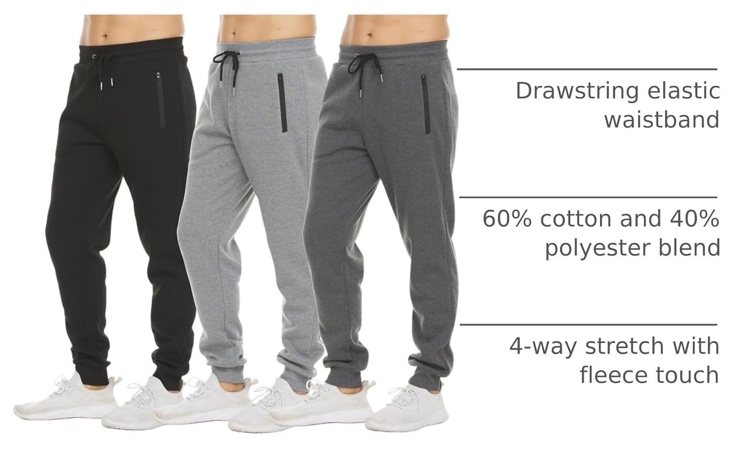 Detalle de PURE CHAMP Mens Sweatpants 3 Pack Fleece Active Joggers with Zipper Pockets