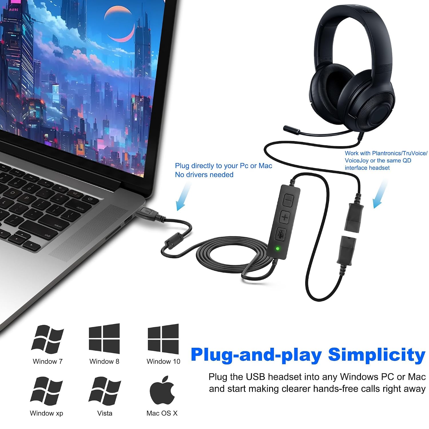 Detalle 2 de XMSJSIY USB to QD Headset Adapter 1.5m