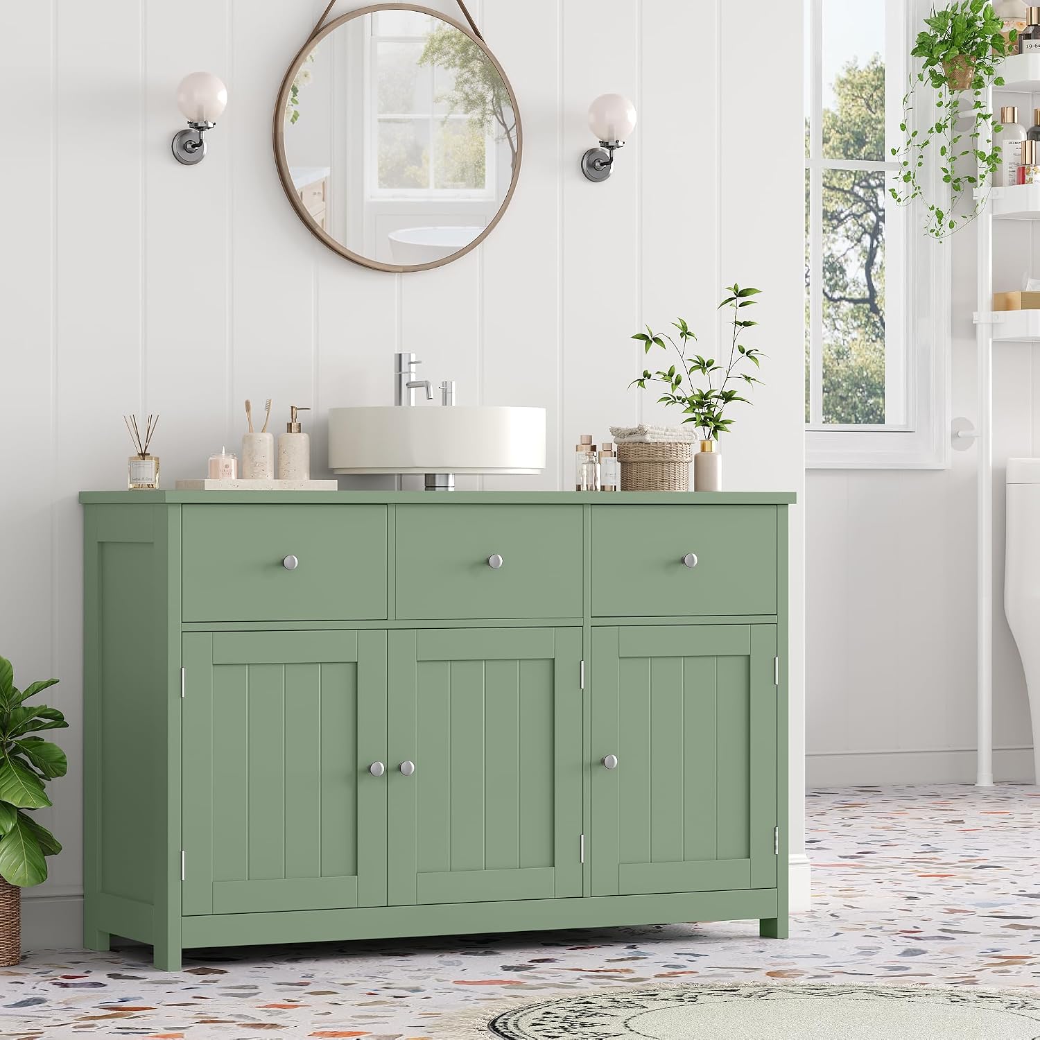 Detalle 2 de FOREHILL P277 szafka pod umywalkę 100 cm, 3 drzwi i 2 szuflady, zielona