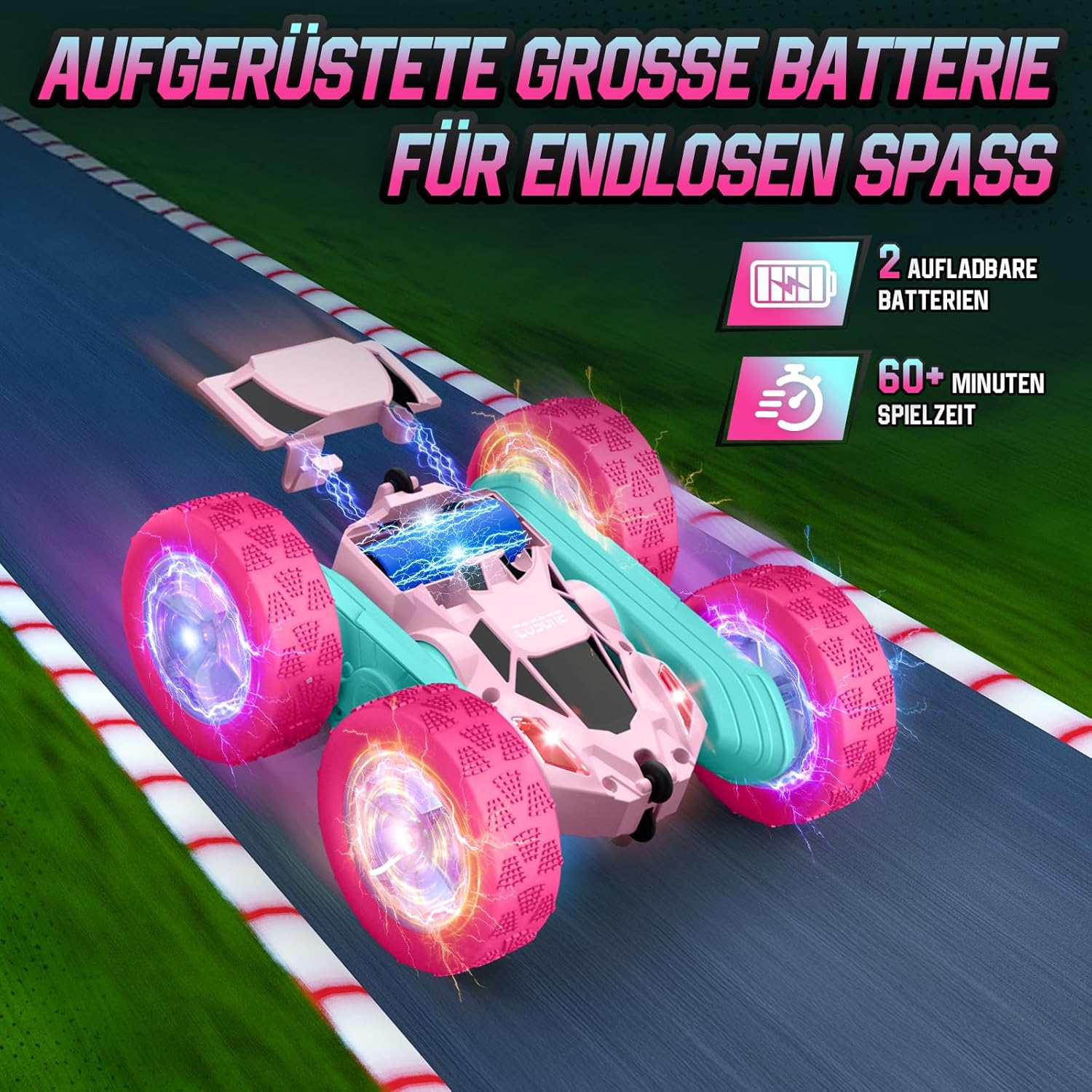Thumbnail 3 de cosone Rosa Ferngesteuertes RC-Stuntauto für Mädchen (6–12 Jahre), 2,4 GHz, 4WD, LED & 360° Flip