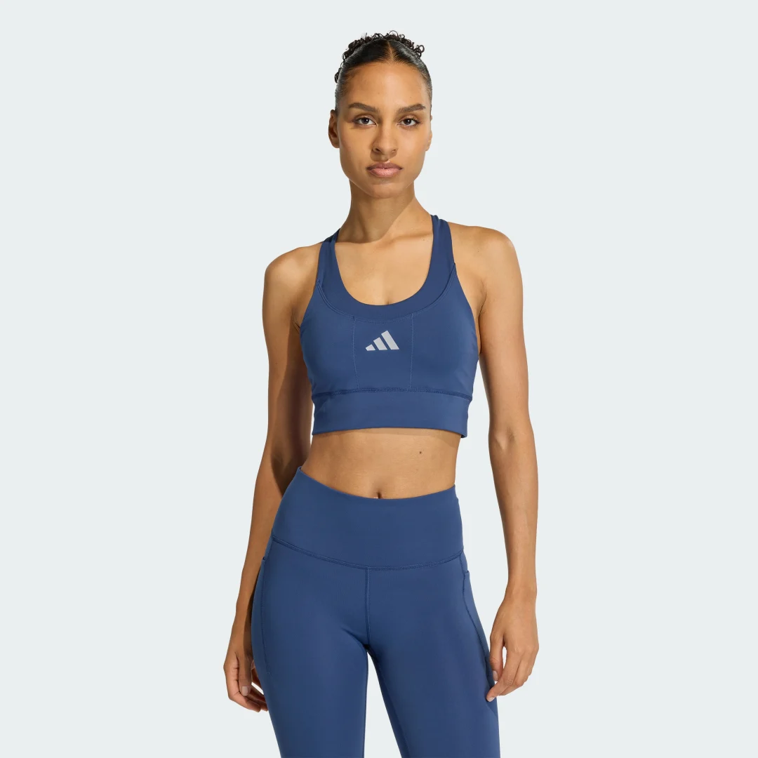 Detalle de Sujetador de running para impacto medio con bolsillo adi365 de Adidas – color Azul