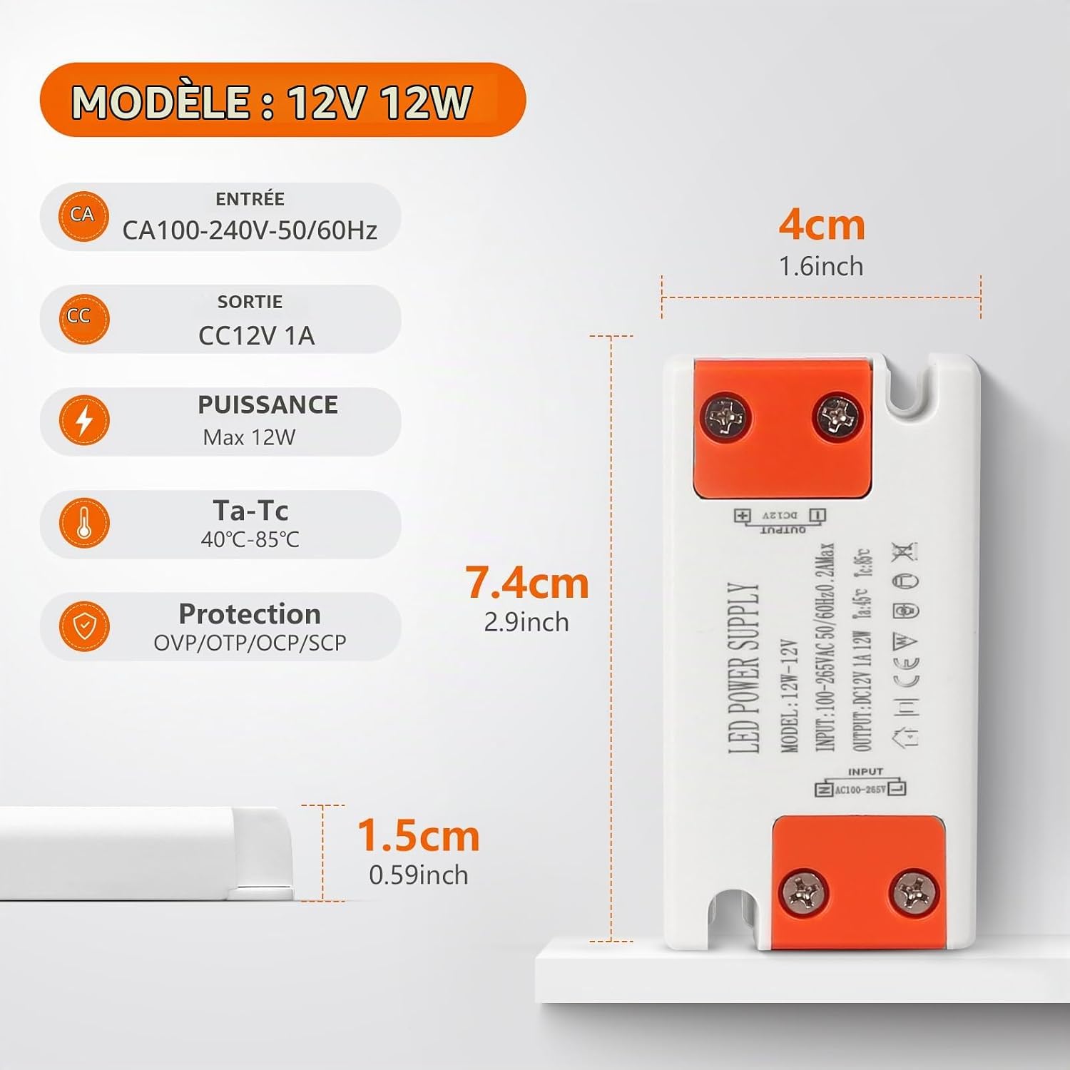 Detalle de SUCIKORIO D750-12V-12W ledvoeding, 12 V DC, 1 A en 12 W