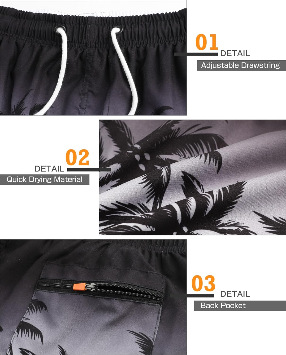Detalle de Danfiki Pantaloncini Costume da Bagno Uomo con Cinta e Taschino in Rete a Rapida Asciugatura