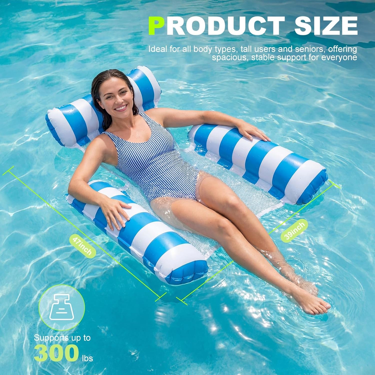 Detalle de SULIMRA 4-in-1 Inflatable Pool Floats Adult 2-Pack: Thick, Heavy-Duty Mesh Hammock Loungers