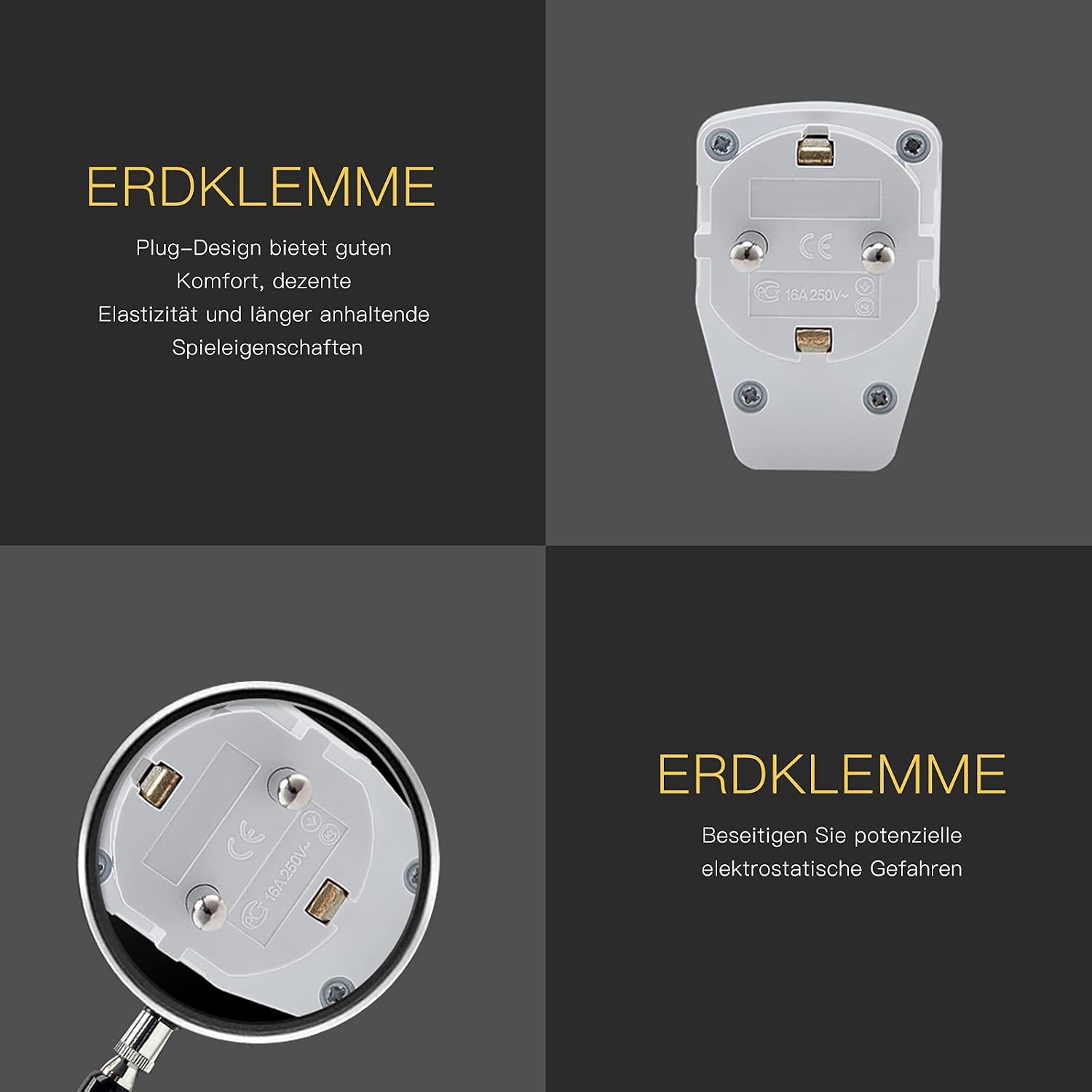 Detalle de HITRENDS Schuko-stekkers met schakelaar, set van 3, haaks, IP20