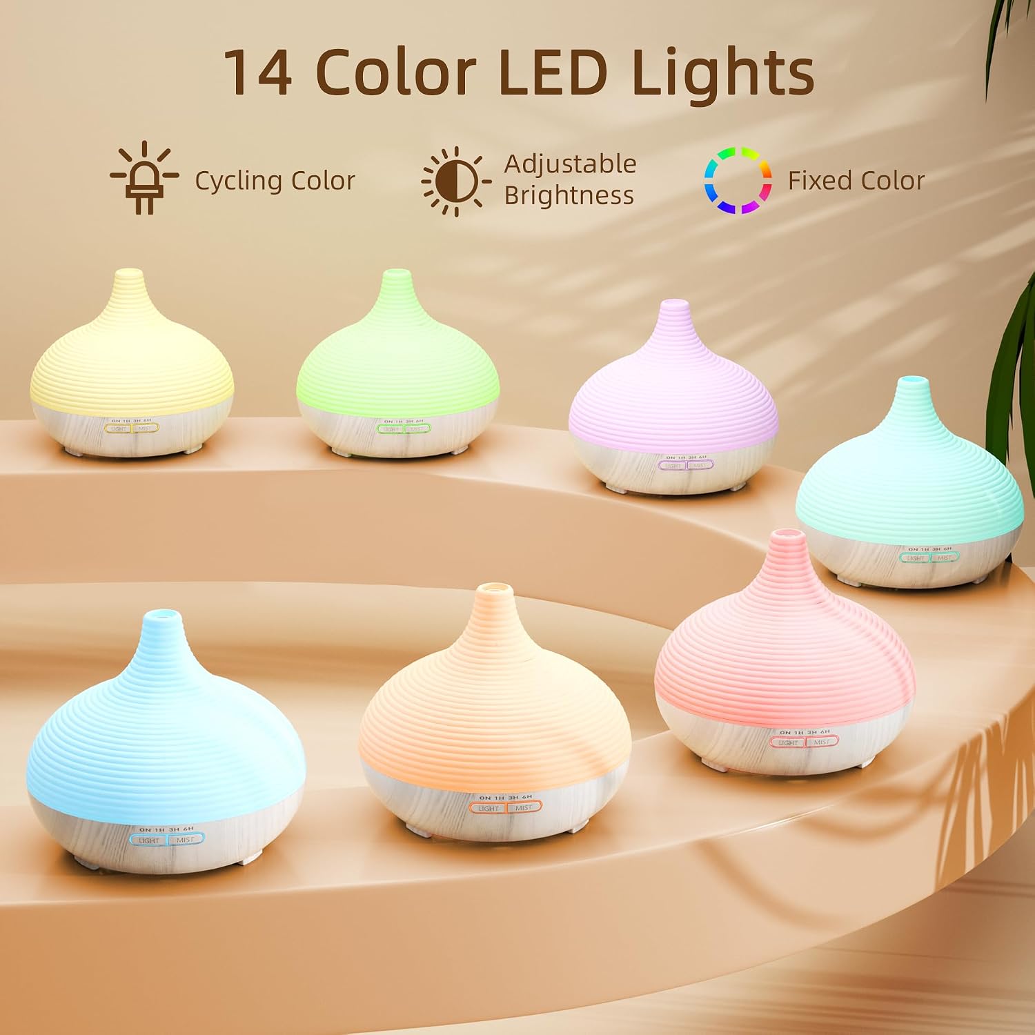 Detalle de ASAKUKI Diffusor 300 ml für Duftöle mit Ultraschall, 7-farbigem LED-Licht und Automatikschutz