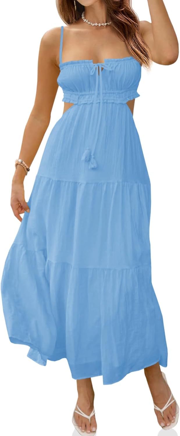 Thumbnail 6 de Fisoew Women's Spaghetti Strap Maxi Dress: Summer, Flowy, Backless Boho Vibe