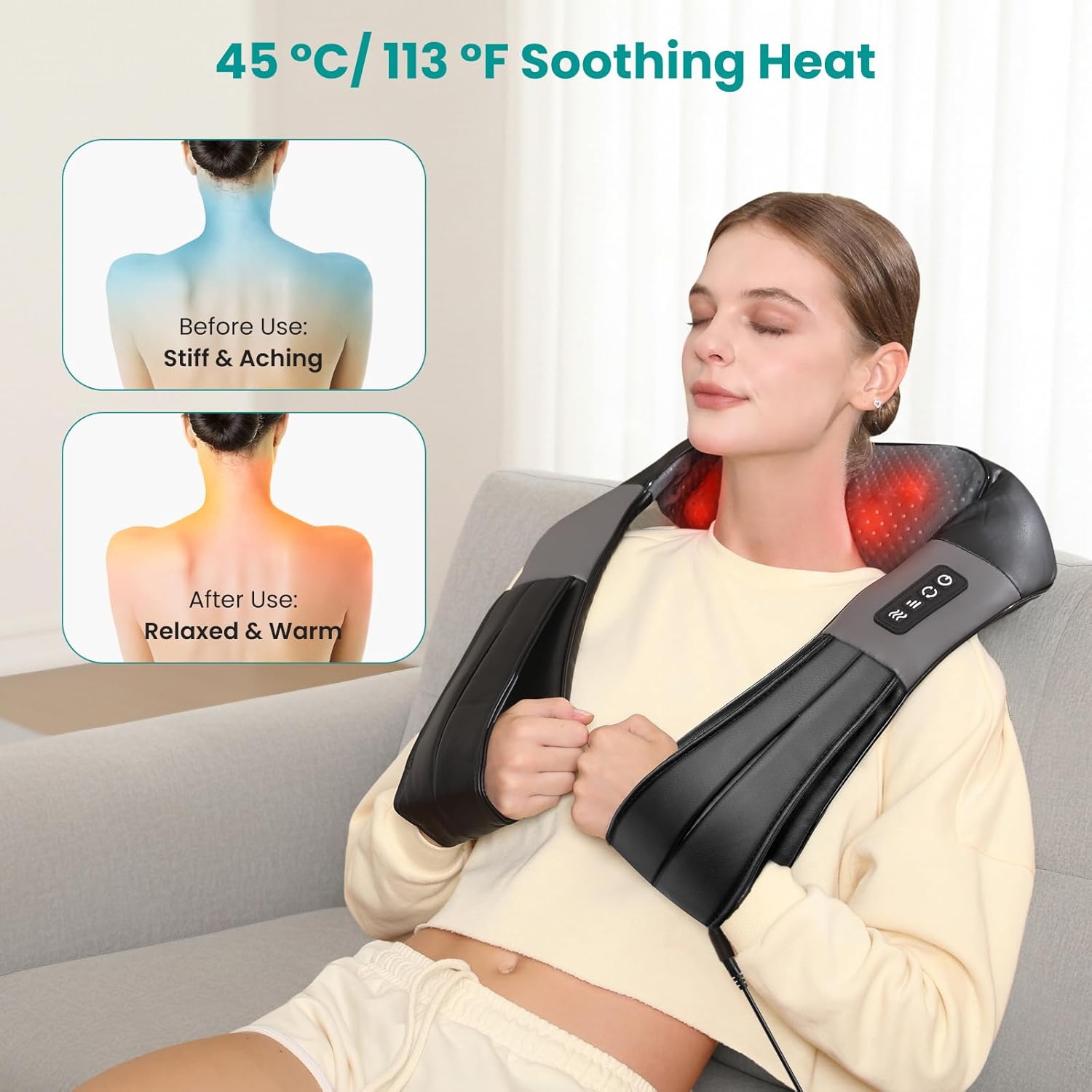 Detalle de Nekteck LMS-801 Shiatsu Neck and Back Massager with Heat, 8 Massage Heads