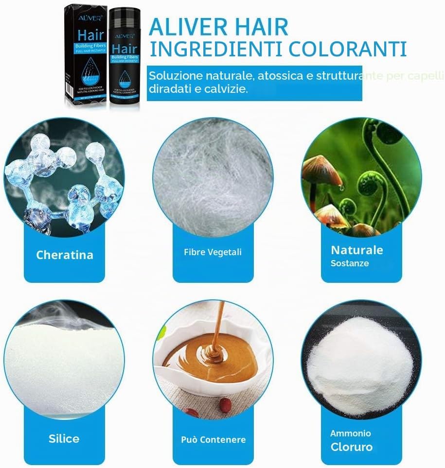 Detalle 2 de Fibre di Capelli Marrone Scuro di Aliver – Fibre di Capelli per diradamento, effetto immediato in 15 secondi
