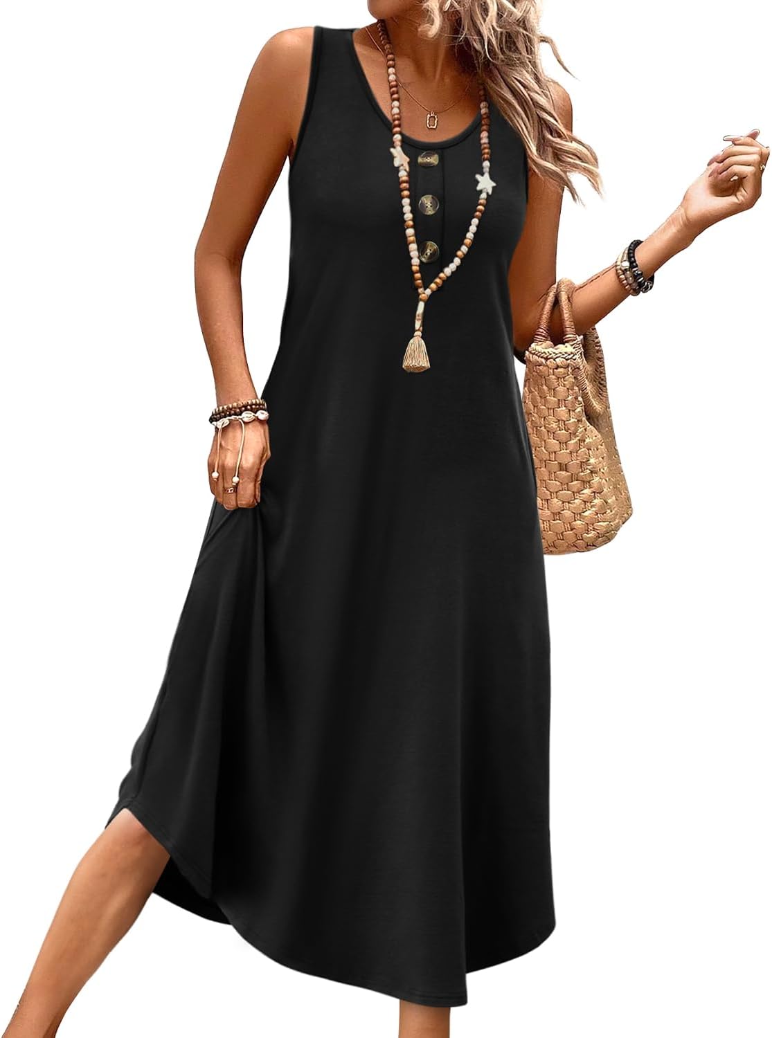 Thumbnail 6 de WIHOLL Summer Dress for Women – Sleeveless Midi with Front Buttons and Pockets