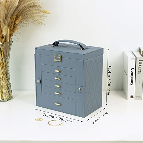 Detalle 2 de KAMIER Scatole per gioielli da donna con 6 strati, specchio e 5 cassetti – organizer elegante