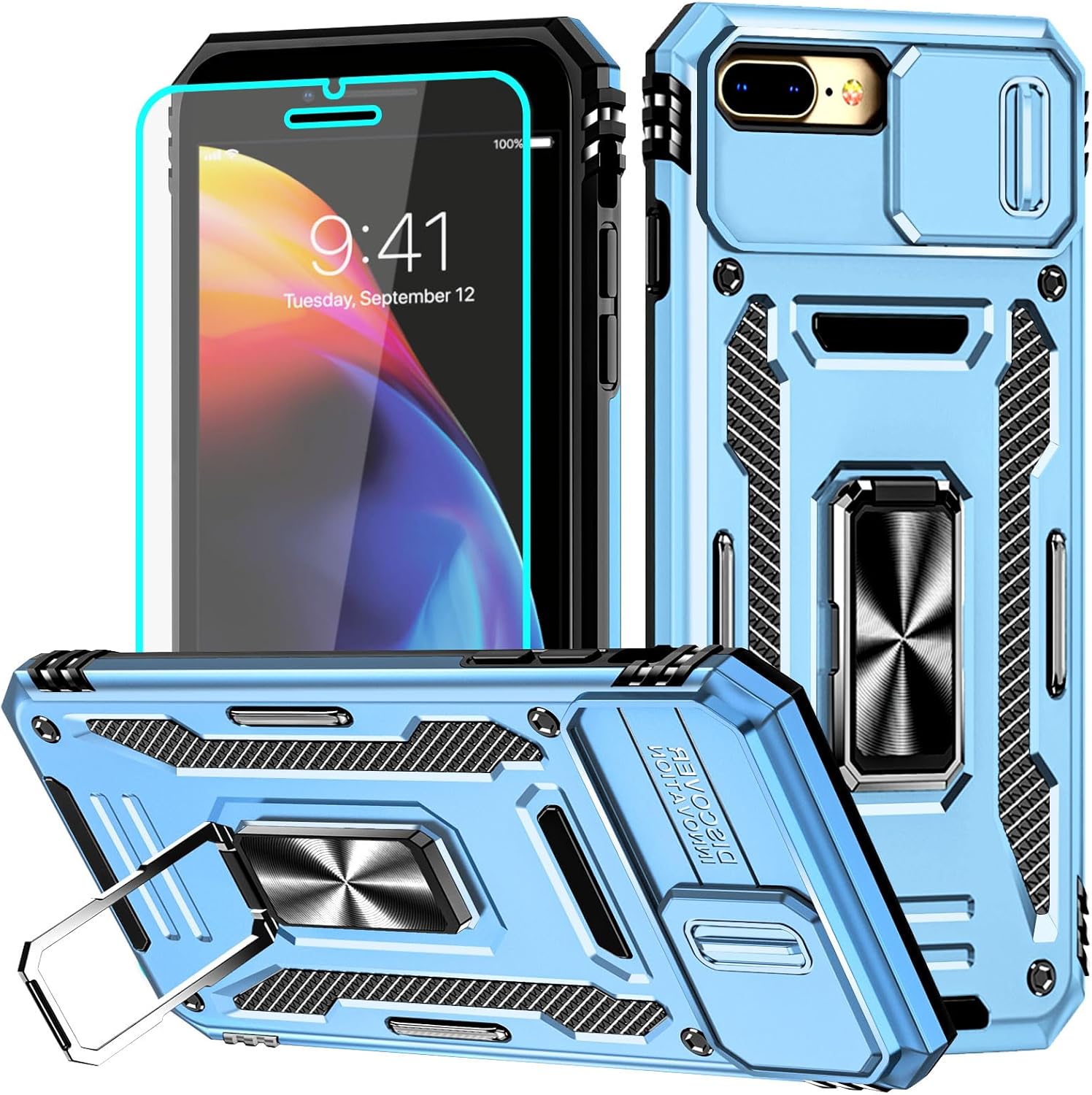 Detalle de Aozuoton iPhone 8 Plus/7 Plus Case with HD Screen Protector & Rotating Kickstand