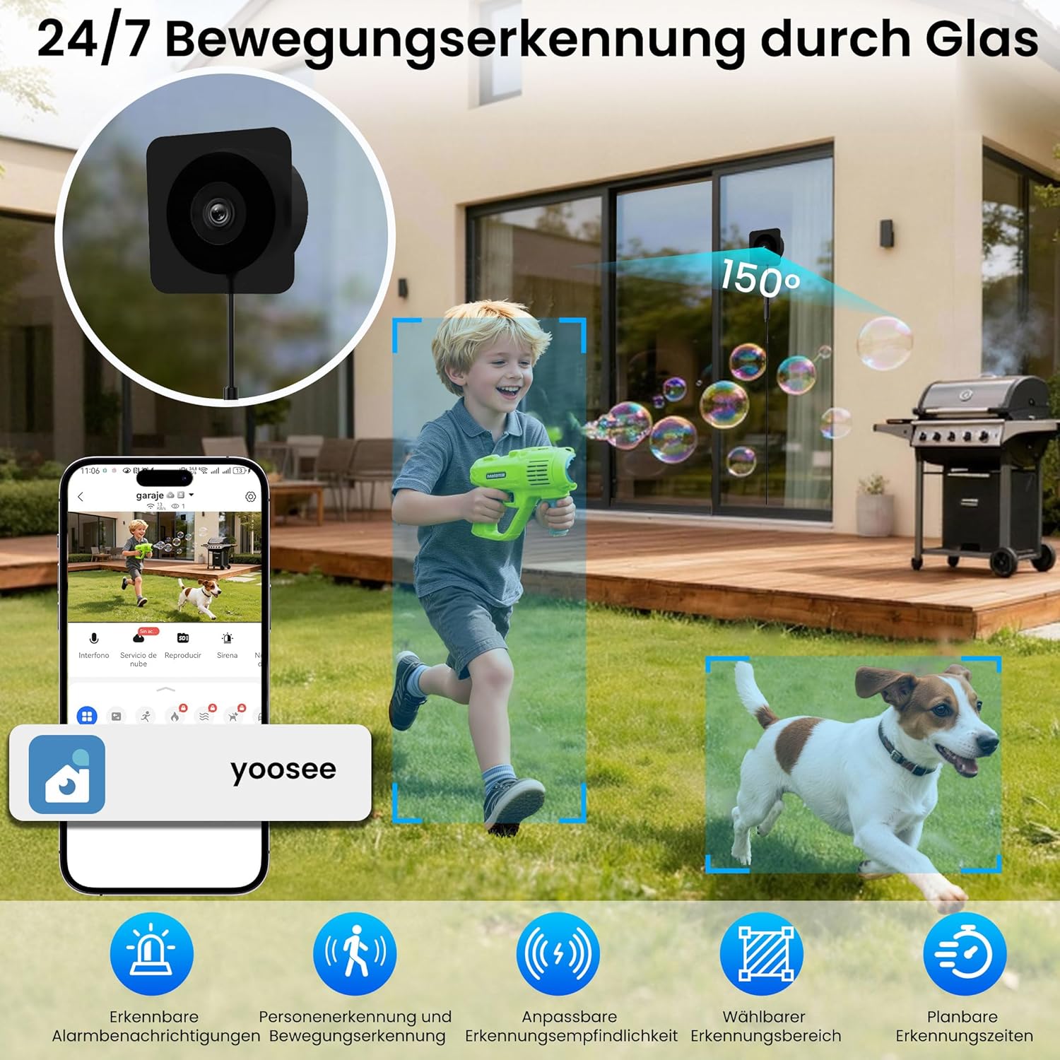 Thumbnail 2 de Fensterkamera aidowocam – 2K Innen/Außenüberwachung mit 5G/2.4GHz WLAN, Cloud/SD-Speicher und 24/7 Aufnahme