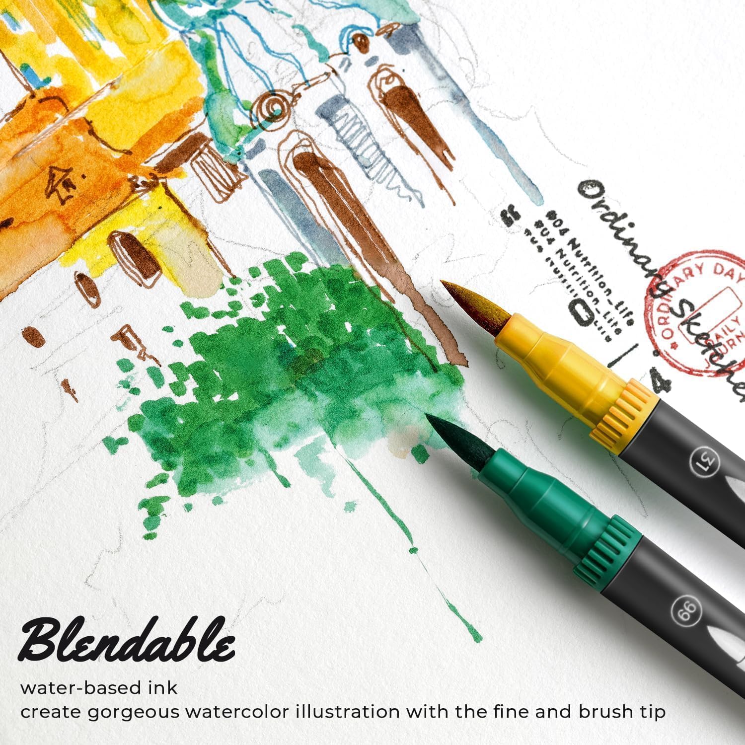 Thumbnail 6 de Ohuhu Feutres coloriage adulte aquarelle double pointe Maui, 100 couleurs (boîte noire)