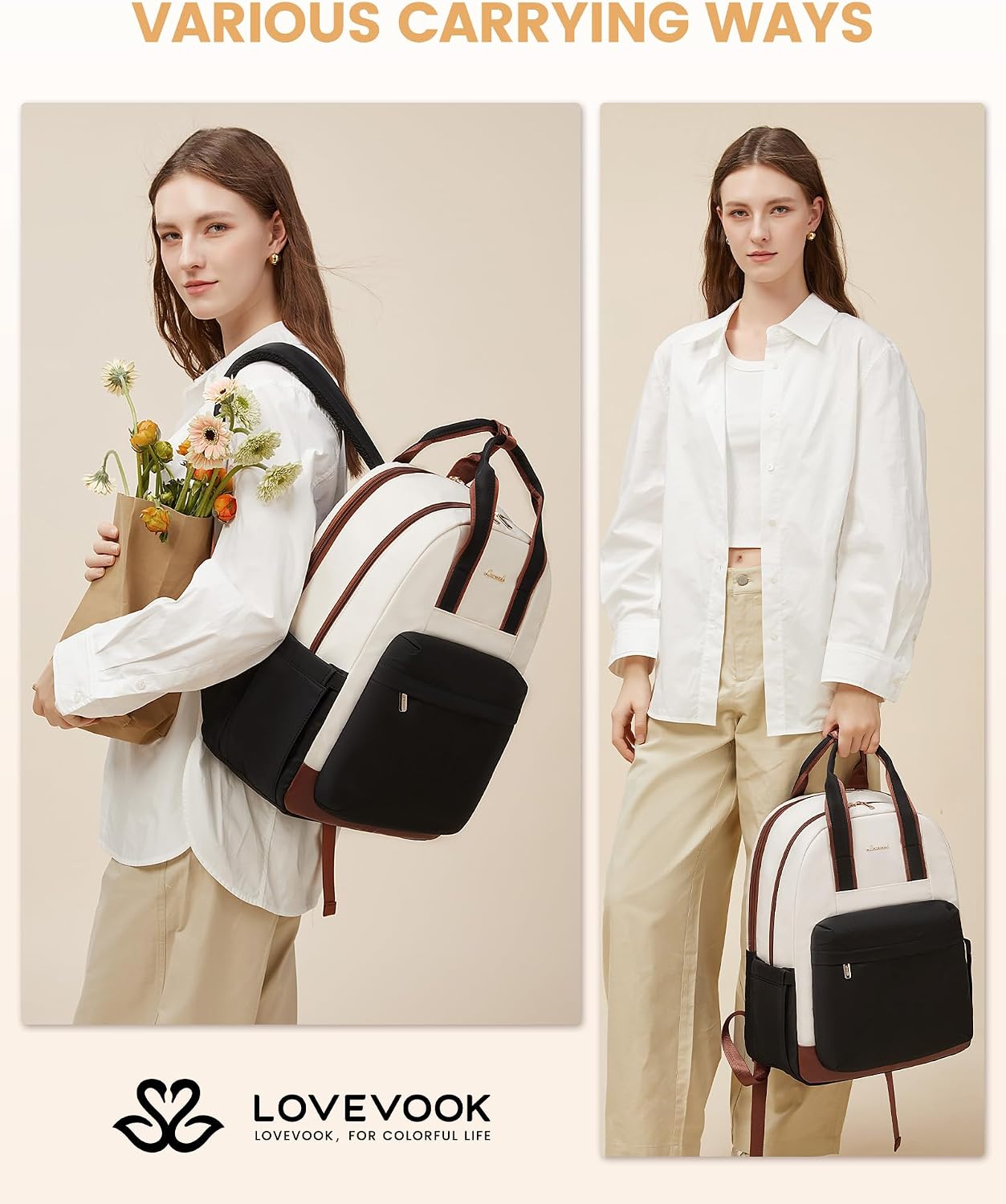 Thumbnail 1 de LOVEVOOK Rucksack Damen mit Laptopfach für 15,6 Zoll (44 x 32 x 18 cm, wasserdicht, USB) – ideal für Schule, Büro & Reise
