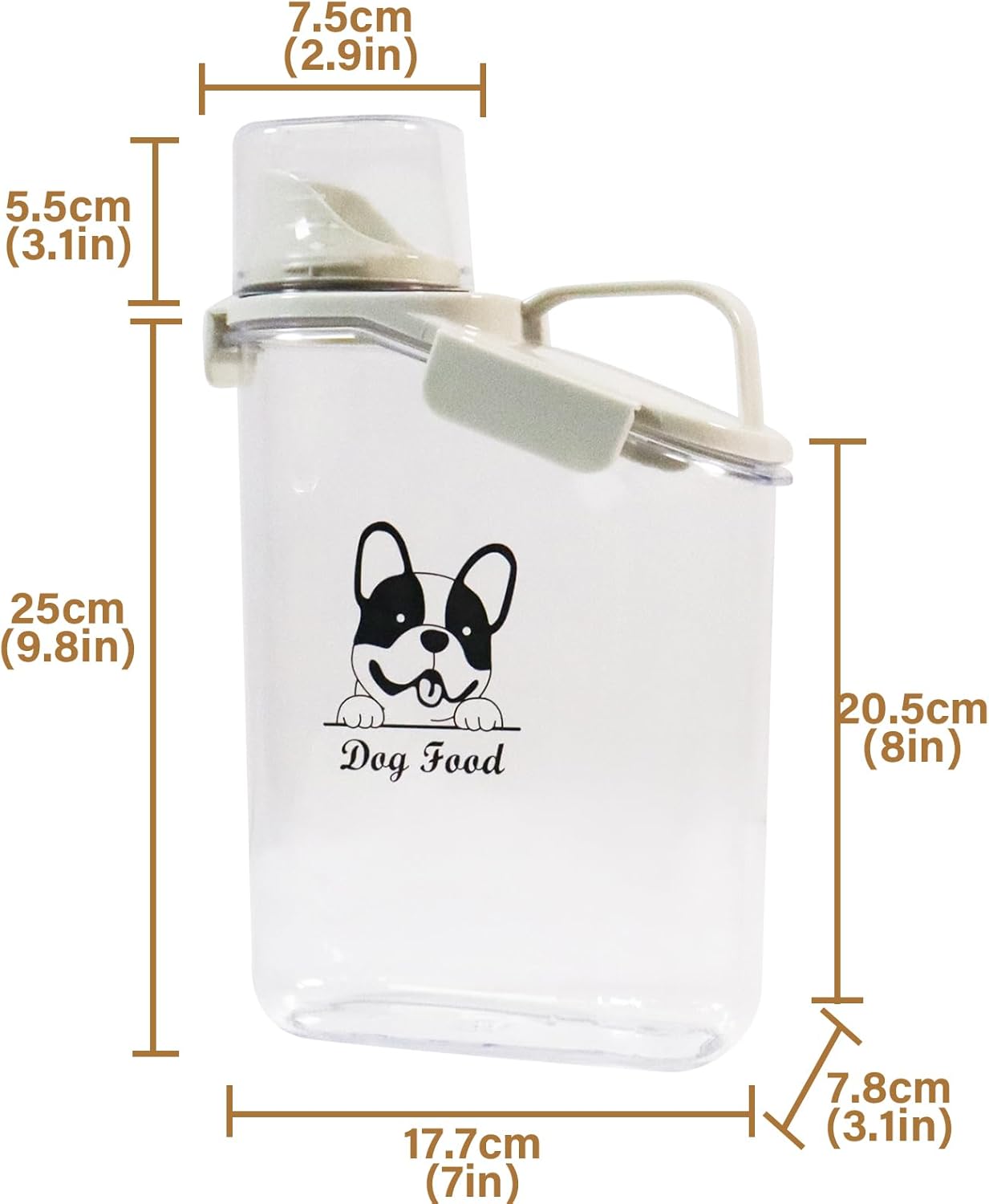 Detalle de Geyecete Bird Seed Storage Container 2.8 L (3 Qt) – Clear Plastic Airtight Jar with Measuring Cup & Blue Lid