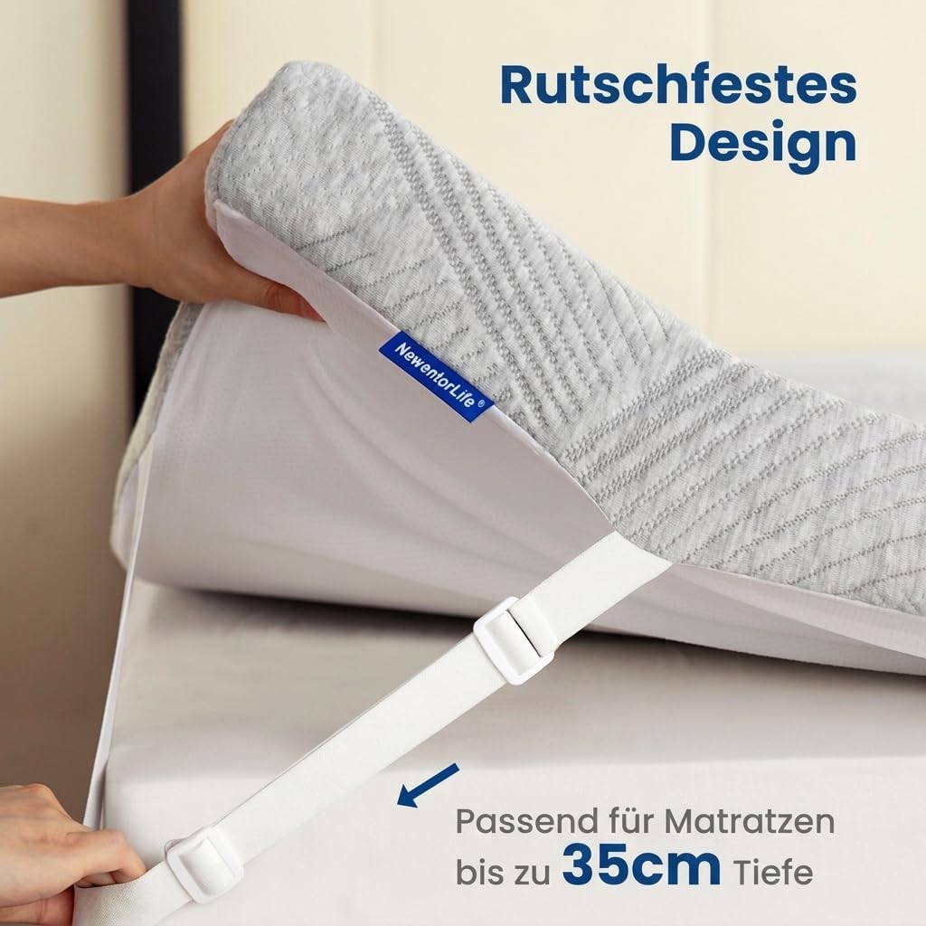 Detalle de NewentorLife 7cm Topper 160x200cm H3/H4 – atmungsaktiv, ÖKO-TEX zertifiziert und waschbar