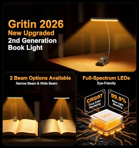 Detalle 2 de Gritin 2026 2a Gen Luce per Lettura Libri a Letto – 32 LED Spettro Completo