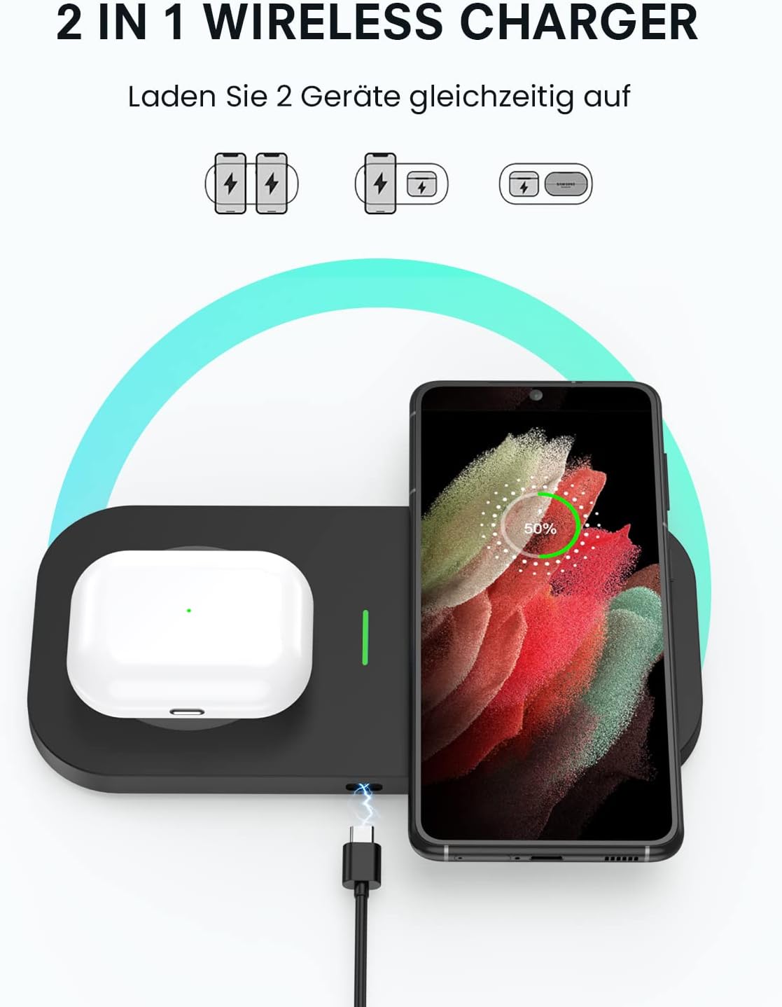 Detalle de JoyGeek 2 IN 1 Wireless Charger 15W