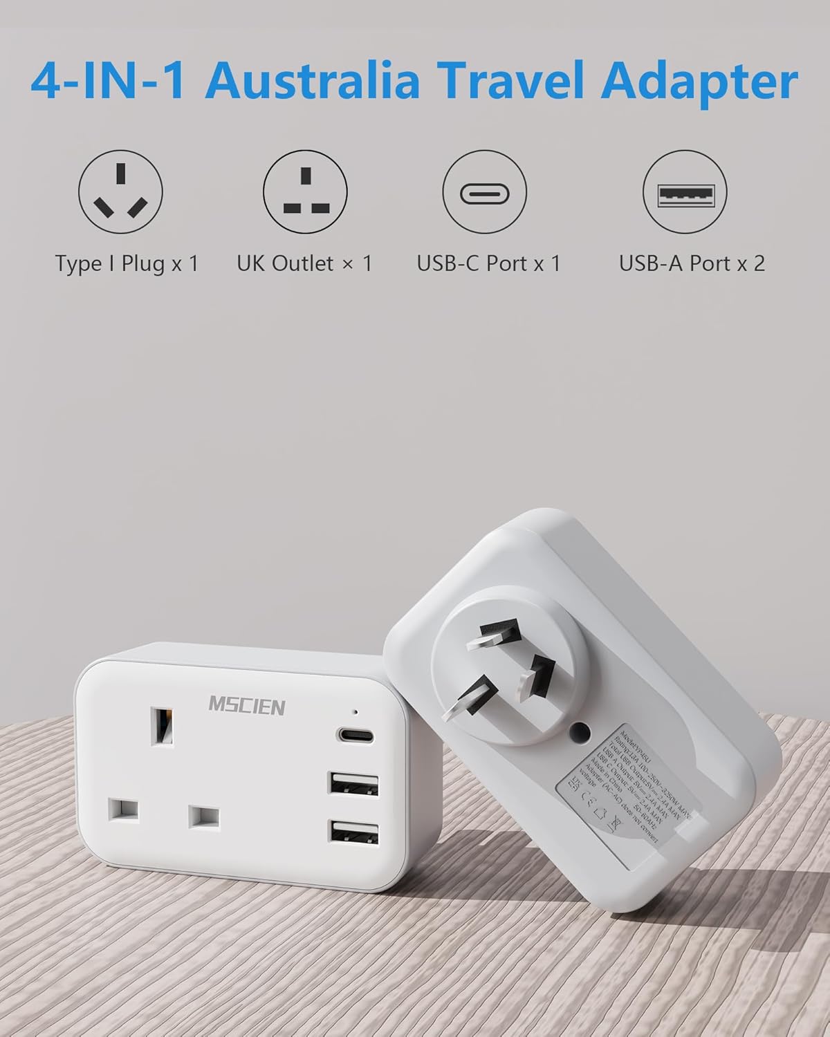 Detalle 2 de UK to Australia Plug Adapter with 3 USB