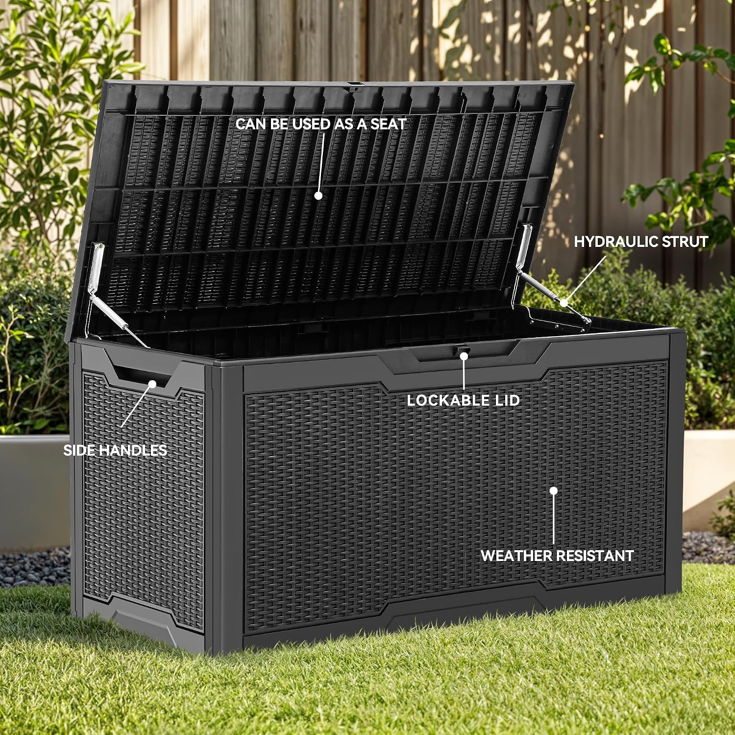Thumbnail 3 de YITAHOME 100 Gallon Resin Deck Box — Weather-Resistant Outdoor Storage with Lock, Bench Seating