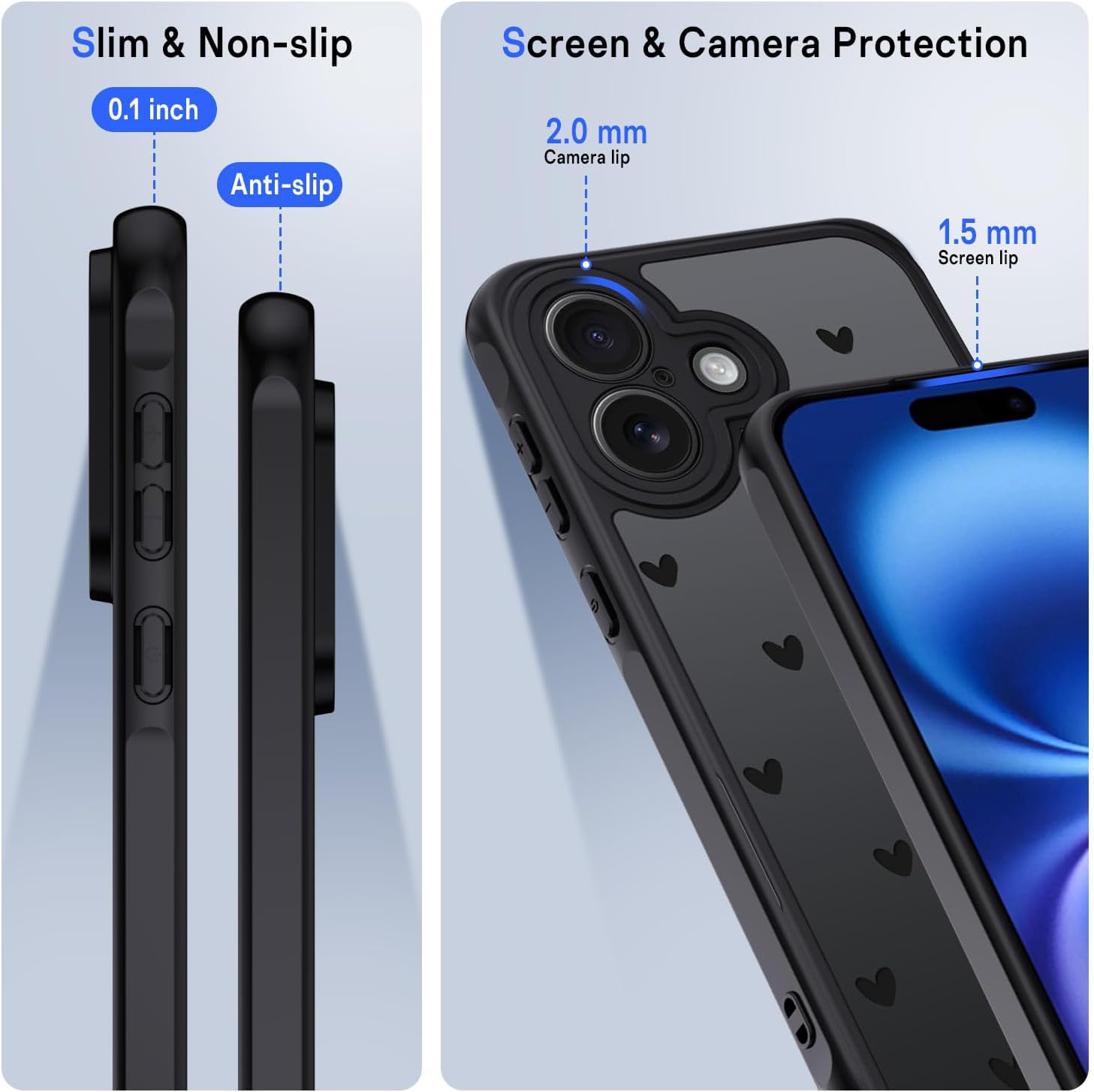 Thumbnail 5 de TUUTPU Coque iPhone 16 – Étui translucide mat avec motif cœur, protection complète et dos en PC durable
