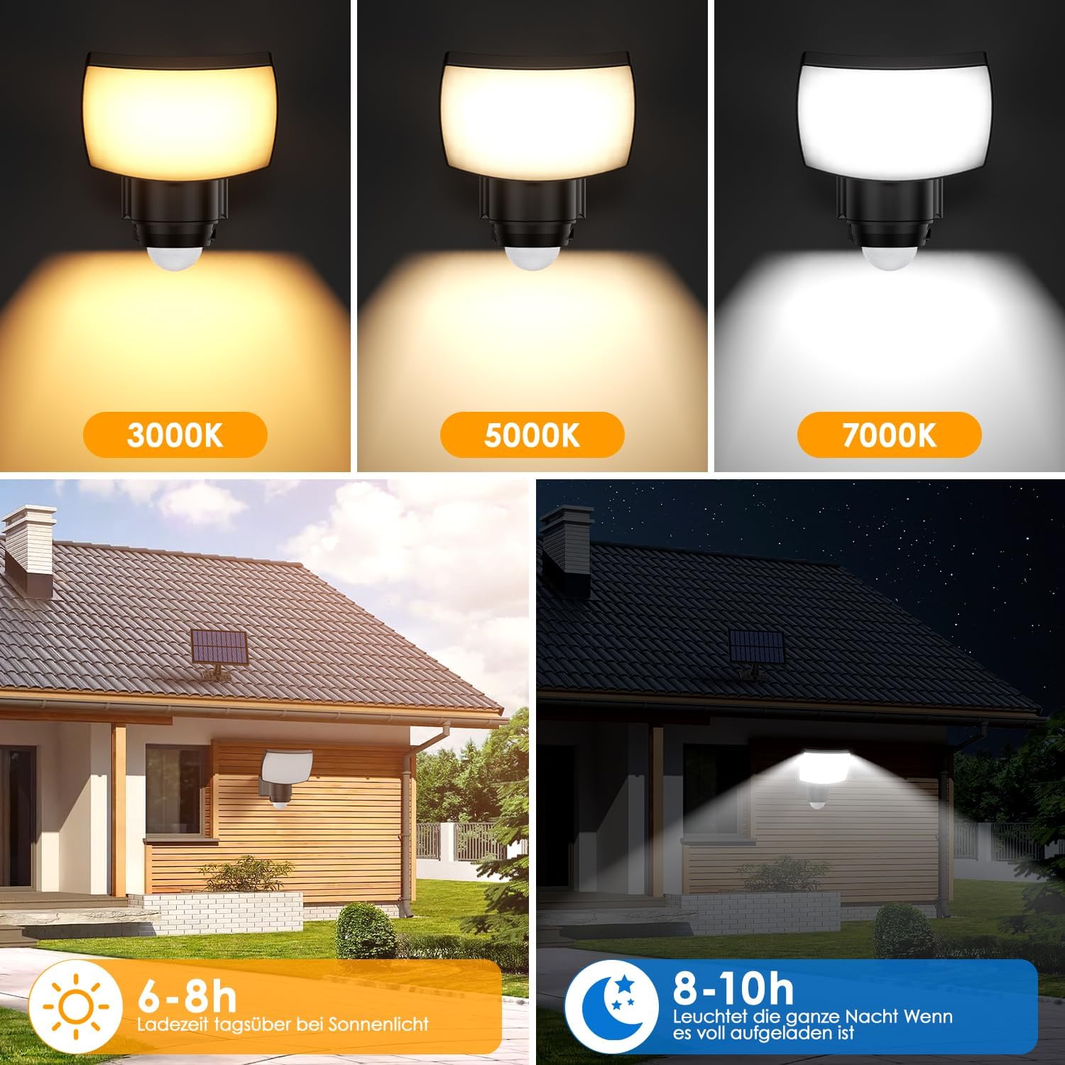 Detalle de Solarlampen für Außen mit Fernbedienung – 115 LEDs, Bewegungsmelder, 3 Farbtemperaturen